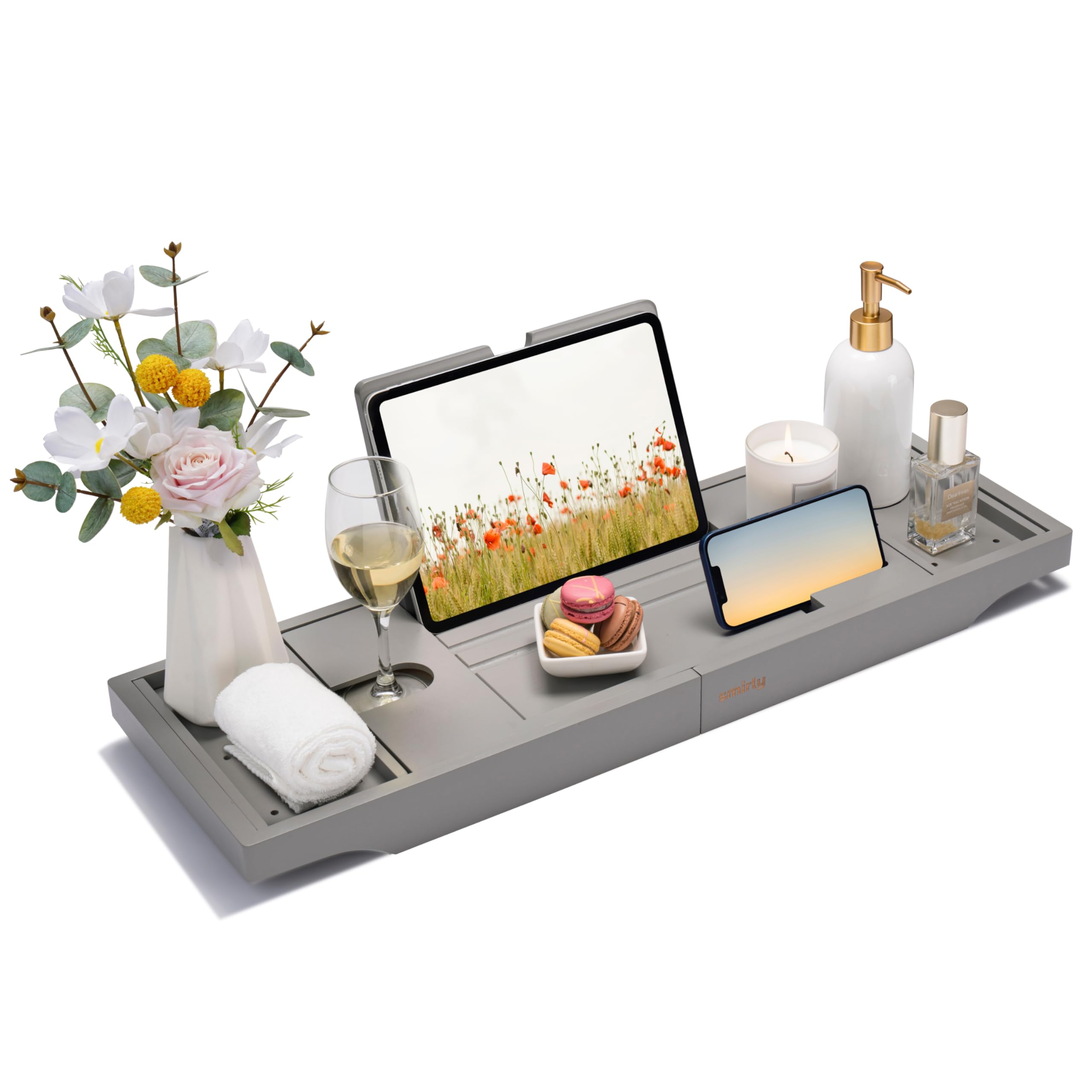 Expandable Bamboo Bathtub Tray with Adjustable Width - Natural Wood Bath Caddy for Relaxing Soak, Reading & Spa Experience - Perfect Bath Accessory for Wine, Books & Candles