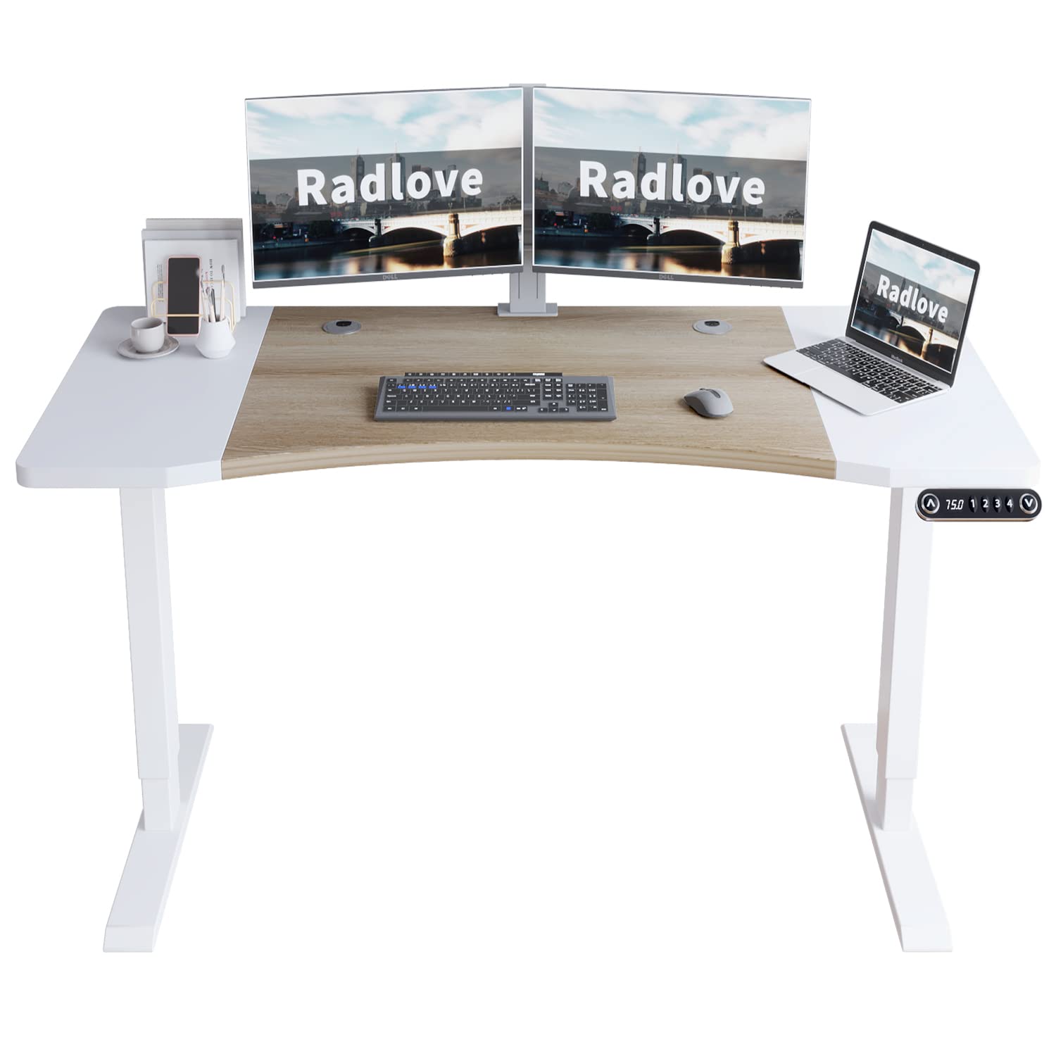 Dual Motor Electric Standing Desk 63 x 30 Inches - Height Adjustable Sit Stand Desk for Home Office with Splice Board, 265 lb Weight Capacity (White Frame & Top) - Perfect for Ergonomic Workspace & Small Office Setup