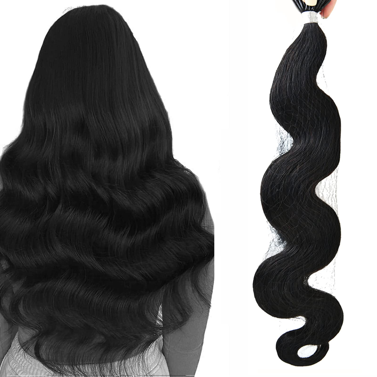 20 Inch Keratin Bond Wavy Human Hair Extensions - 100% Real Human Hair #1B Off Black (40g) 50 Beaded I-Tip Extensions for Length & Volume - Perfect for Daily Wear, Parties & Special Occasions