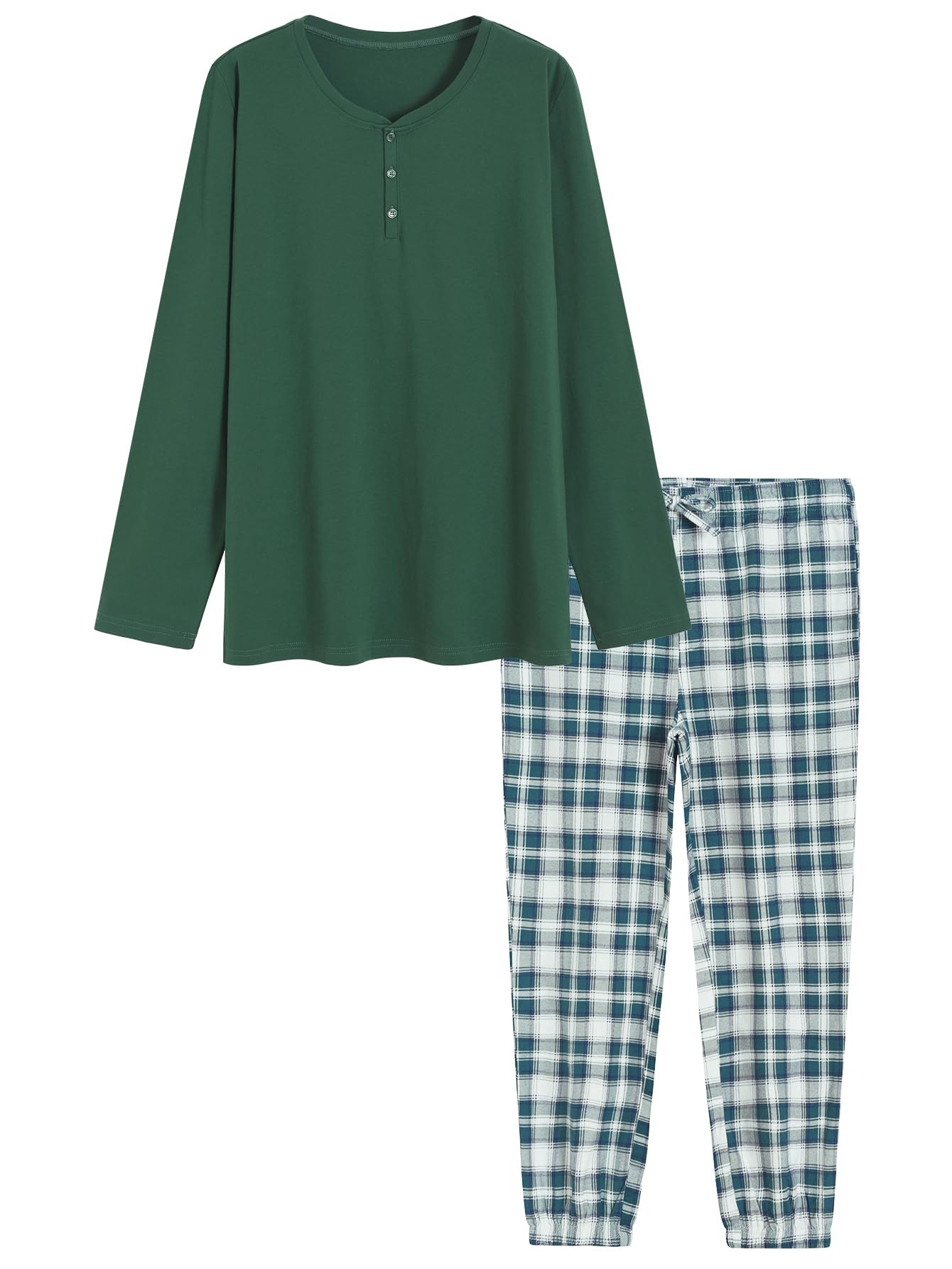 Men's Cotton Pajama Set - Long Sleeve Henley Top & Flannel Pants with Pockets | Soft & Comfortable Sleepwear for Winter, Lounge Wear at Home, Gift for Him