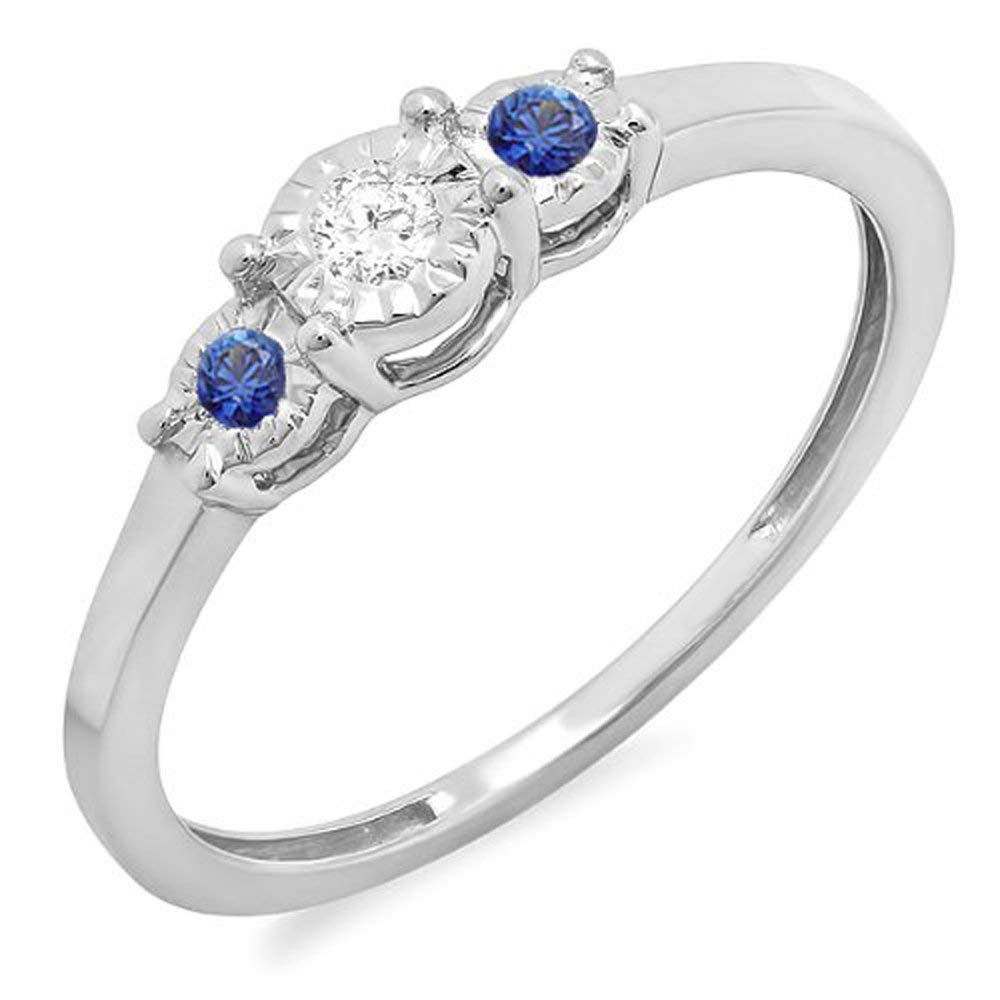 Dazzlingrock Collection Round Blue Sapphire & White Diamond 3 Stone Engagement Promise Ring for Women, Sterling Silver - Perfect for Proposals, Anniversaries & Special Occasions