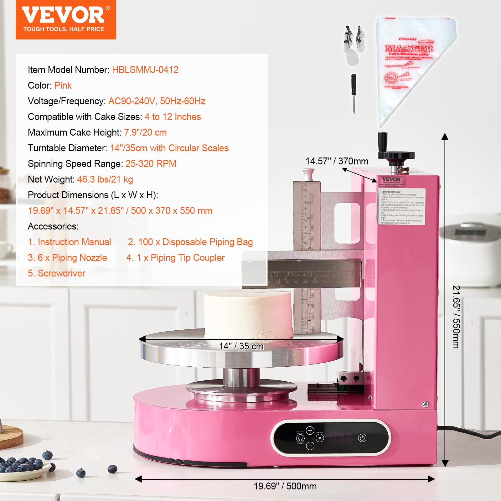 VEVOR Cake Decorating Machine - Low Noise Cake Frosting & Cream Spreading Coating Machine with Adjustable Scraper & Turntable (4
