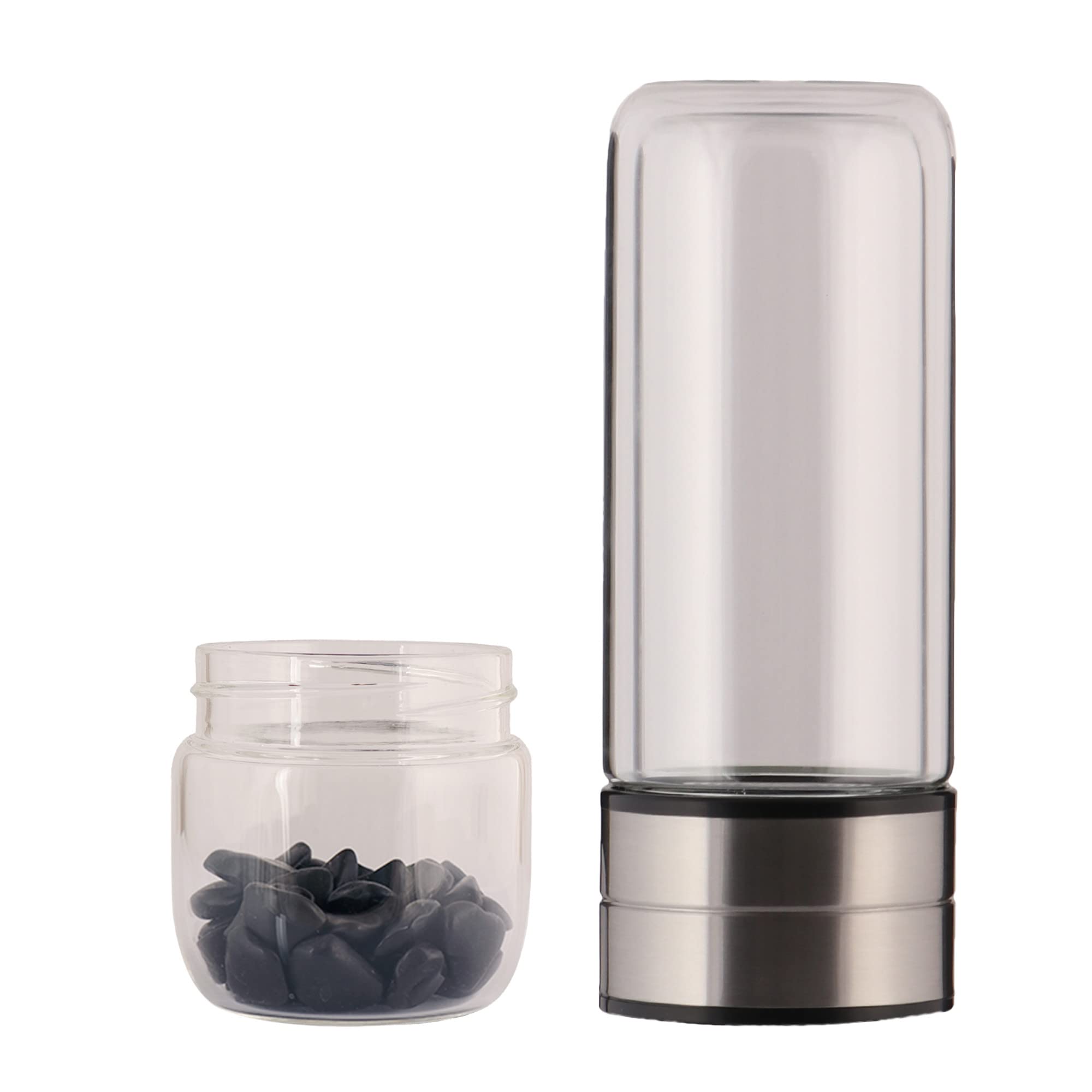 GEMHUB Crystal Water Bottle Set with Genuine Black Jade Gemstones | Gem Infused Water for Hydration & Wellness | Perfect for Home, Office, and Travel