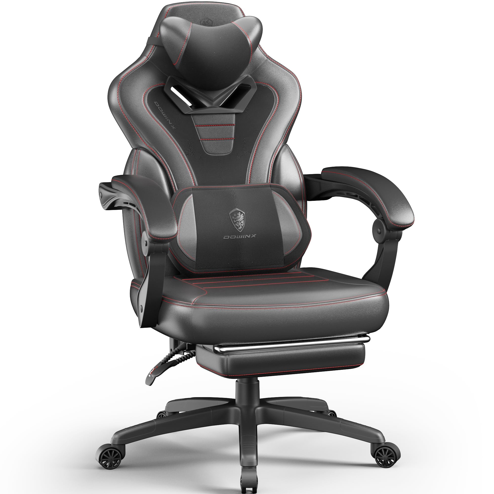 Dowinx Ergonomic Gaming Chair with Adjustable Footrest - Heavy Duty Big & Tall PC Gaming Chair for Adults - Massage Office Computer Chair - Perfect for Esports, Streaming & Long Gaming Sessions (Black)