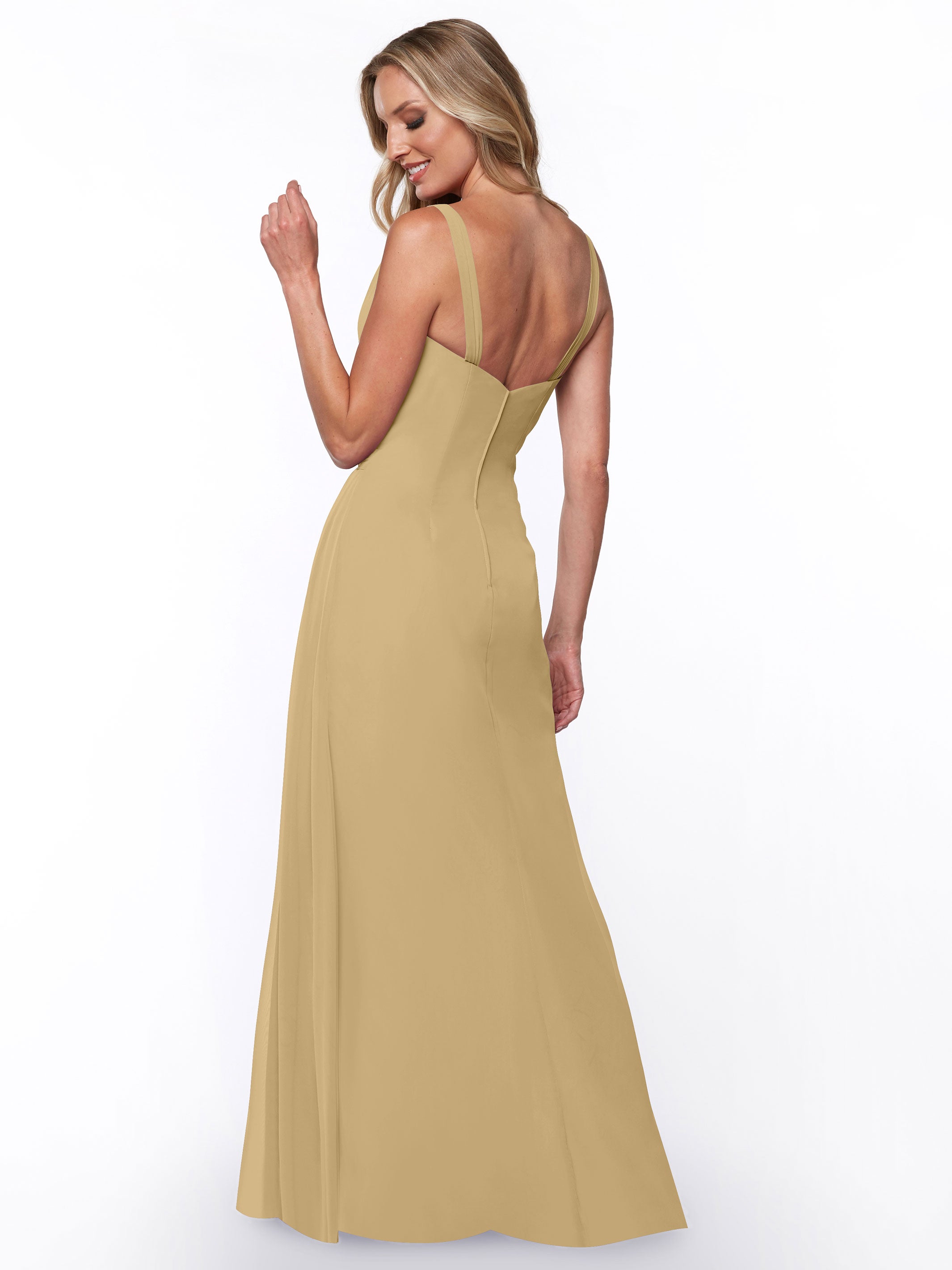 Elegant 80030 Chiffon Sheath Bridesmaid Dress with Ruching V-Neck Bodice - Perfect for Weddings, Formal Events & Special Occasions