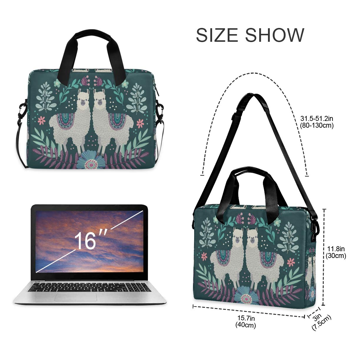 ALAZA Cartoon Llamas Laptop Sleeve Case - Portable Crossbody Messenger Bag with Adjustable Strap for 13 14 15.6 Inch MacBook & Laptops - Perfect for Work, School & Travel