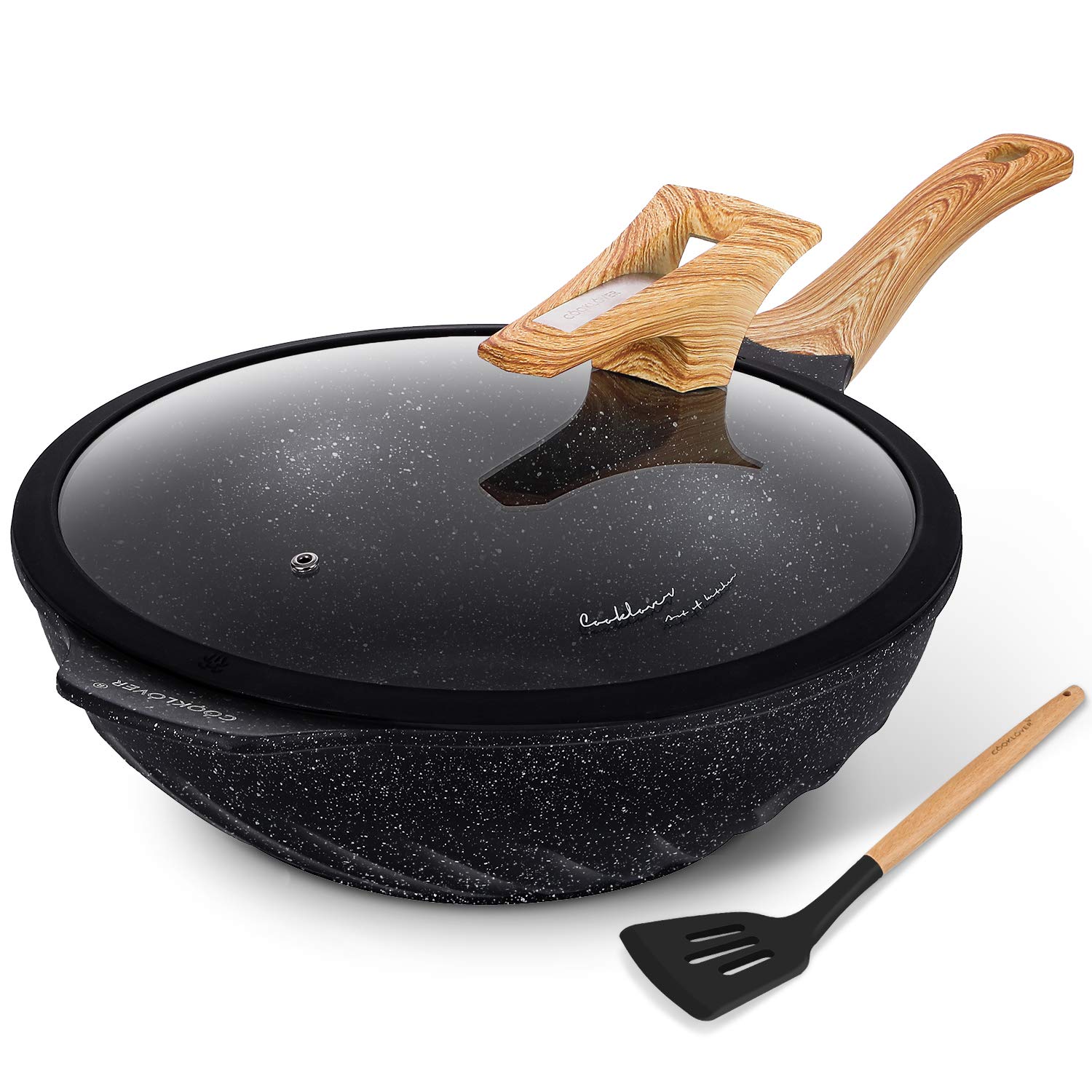 COOKLOVER 12.6 Inch Nonstick Wok Pan - Die-Cast Aluminum Stir Fry Pan with Lid, Scratch Resistant & PFOA Free, Induction Compatible - Perfect for Asian Cooking, Stir Frying & Healthy Meals