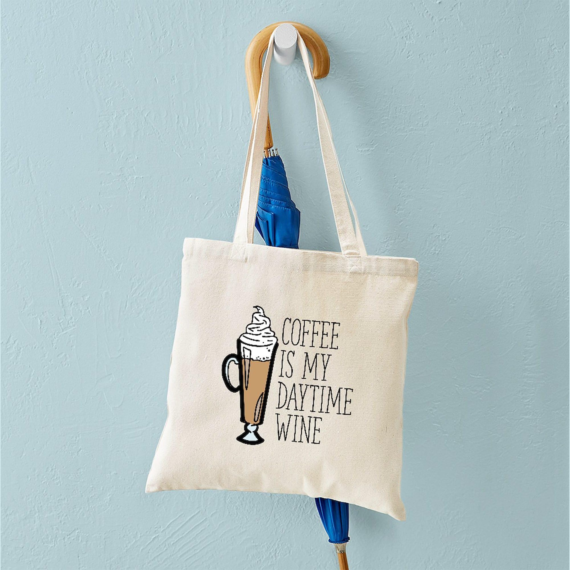 CafePress Coffee Daytime Wine Tote Bag - Natural Canvas Reusable Shopping Bag for Groceries, Beach & Picnic