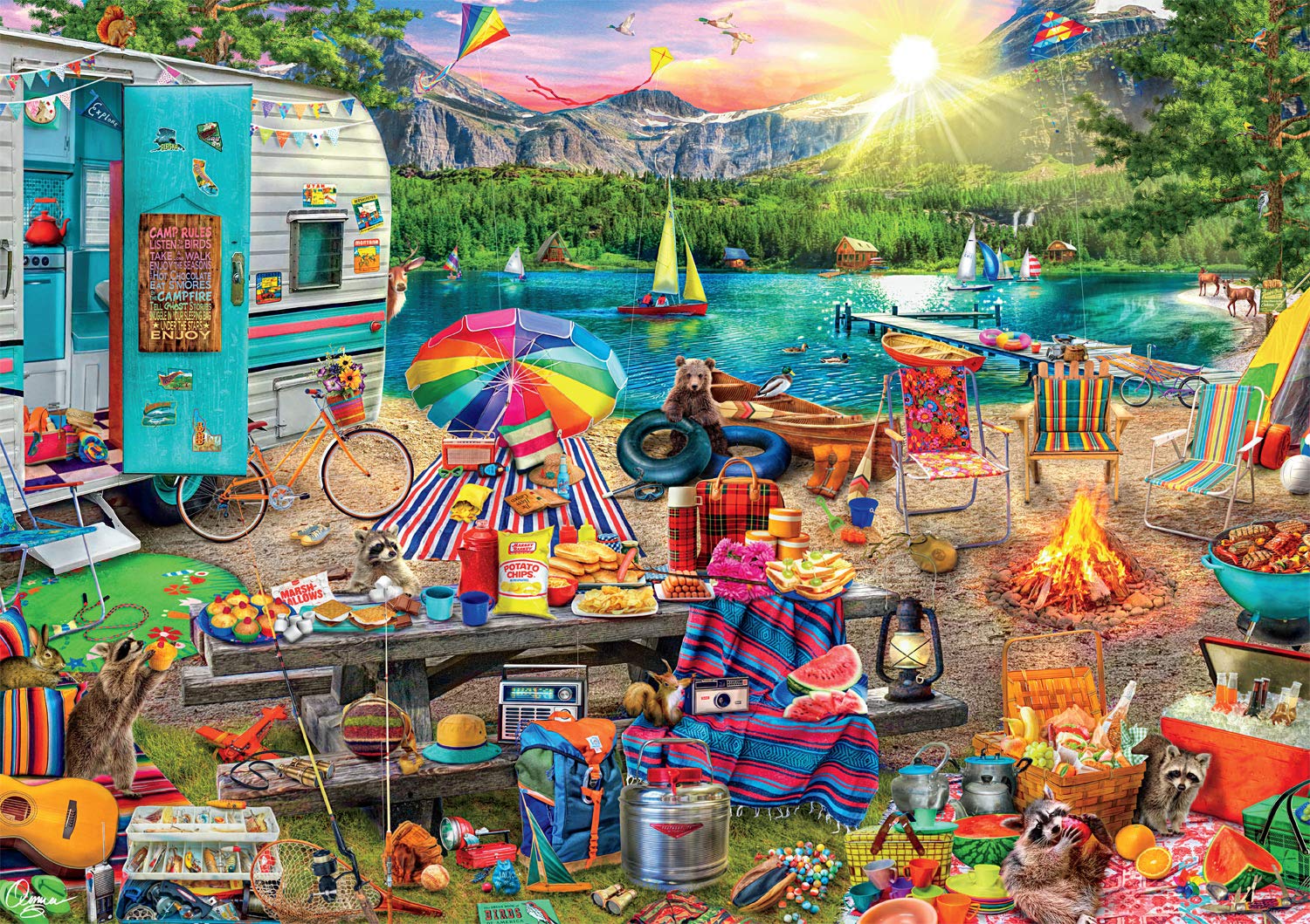 Buffalo Games 500-Piece Jigsaw Puzzle - Family Campsite with Hidden Images for Family Game Night