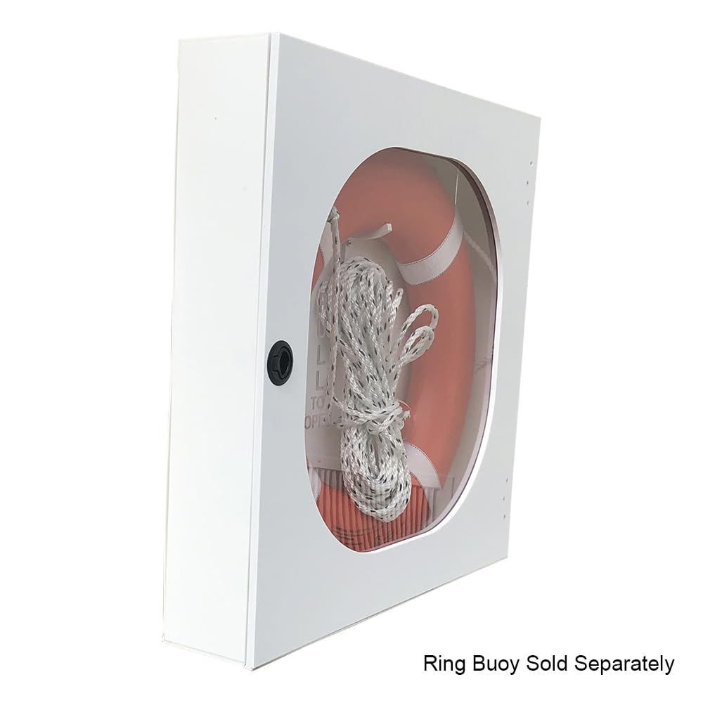 20 Inch Life Ring Buoy Safety Station Cabinet with Throw Line - Emergency Water Rescue Equipment for Pools, Docks & Boats