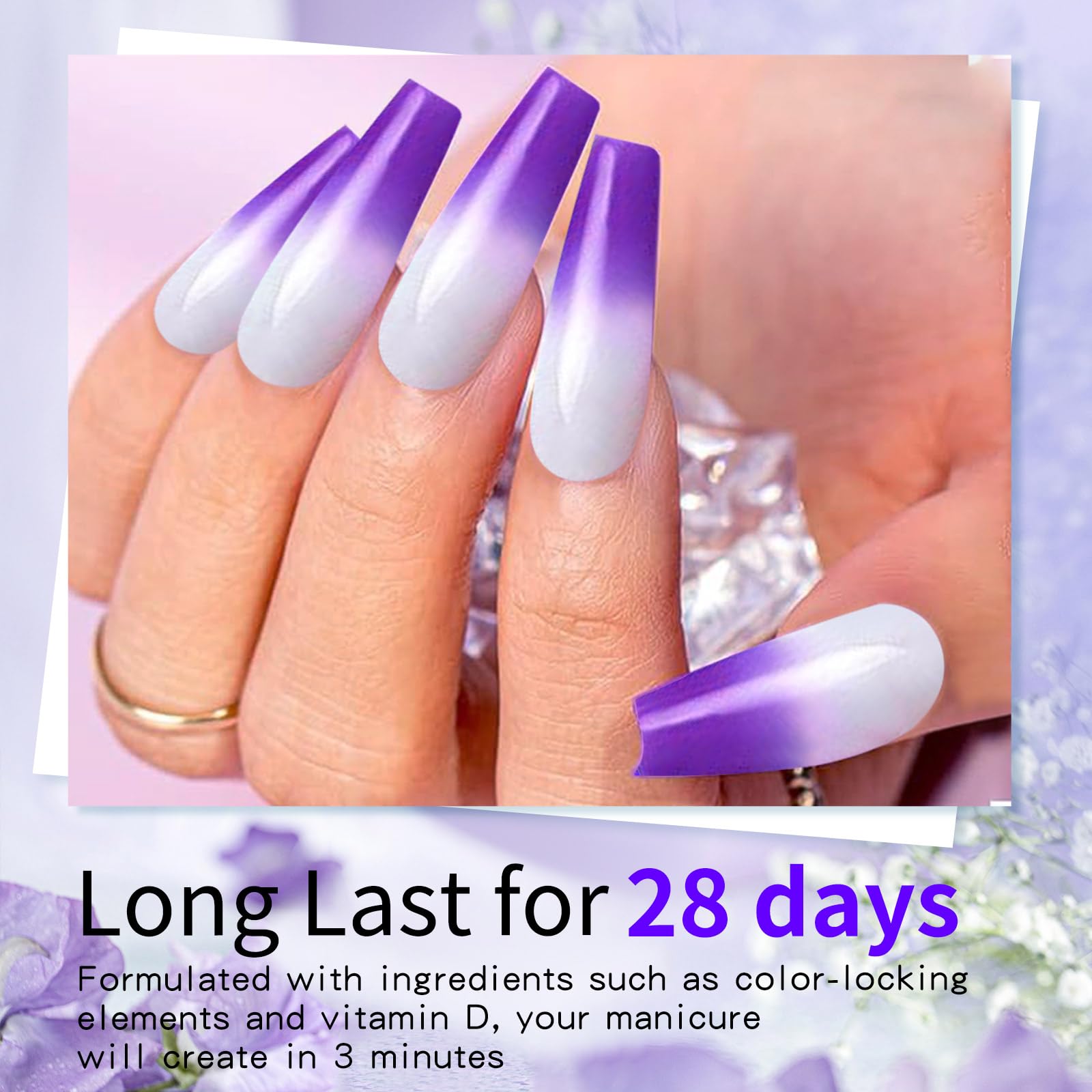 28g/Box Purple & White Thermochromic Dipping Powder for Nails - Long-Lasting No UV Light Needed, Perfect for Salon & Home Manicures (No.3)