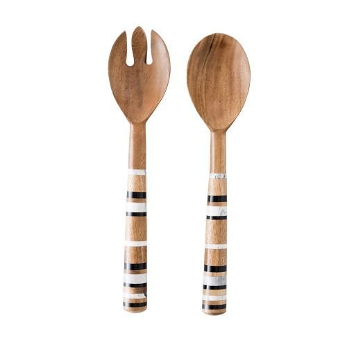 Juliska Stoneware Stripe Salad Serving Set - Elegant Handcrafted Salad Servers for Dinner Parties, BBQs & Holiday Gatherings