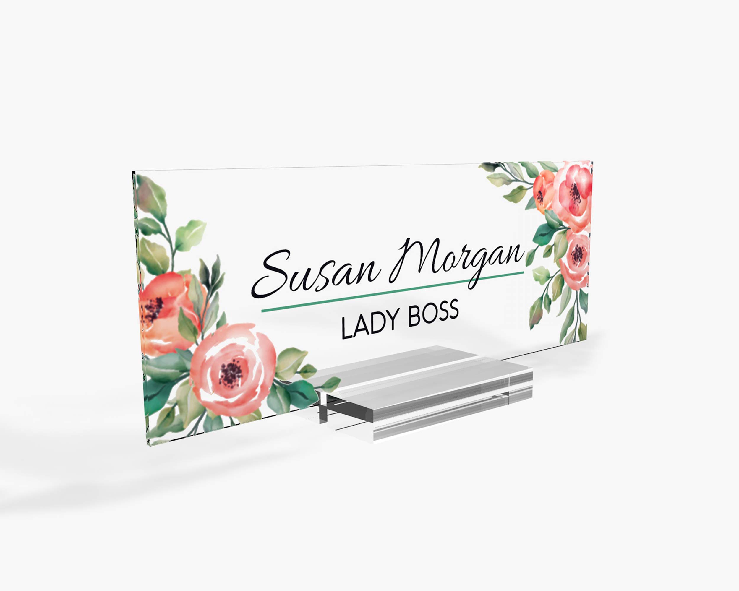 Personalized Teacher Name Plate - 8”x3” Rose Acrylic Desk Sign for Classroom Decor & Gifts
