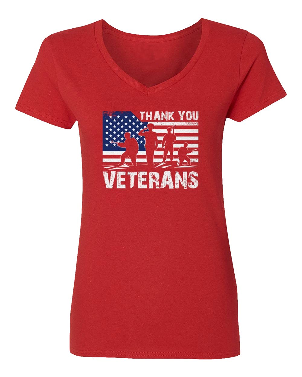 Veteran Appreciation Women's V-Neck T-Shirt - Red, Medium | Patriotic Military Support Shirt for Women | Perfect for Veterans Day, Memorial Day & Military Appreciation Events