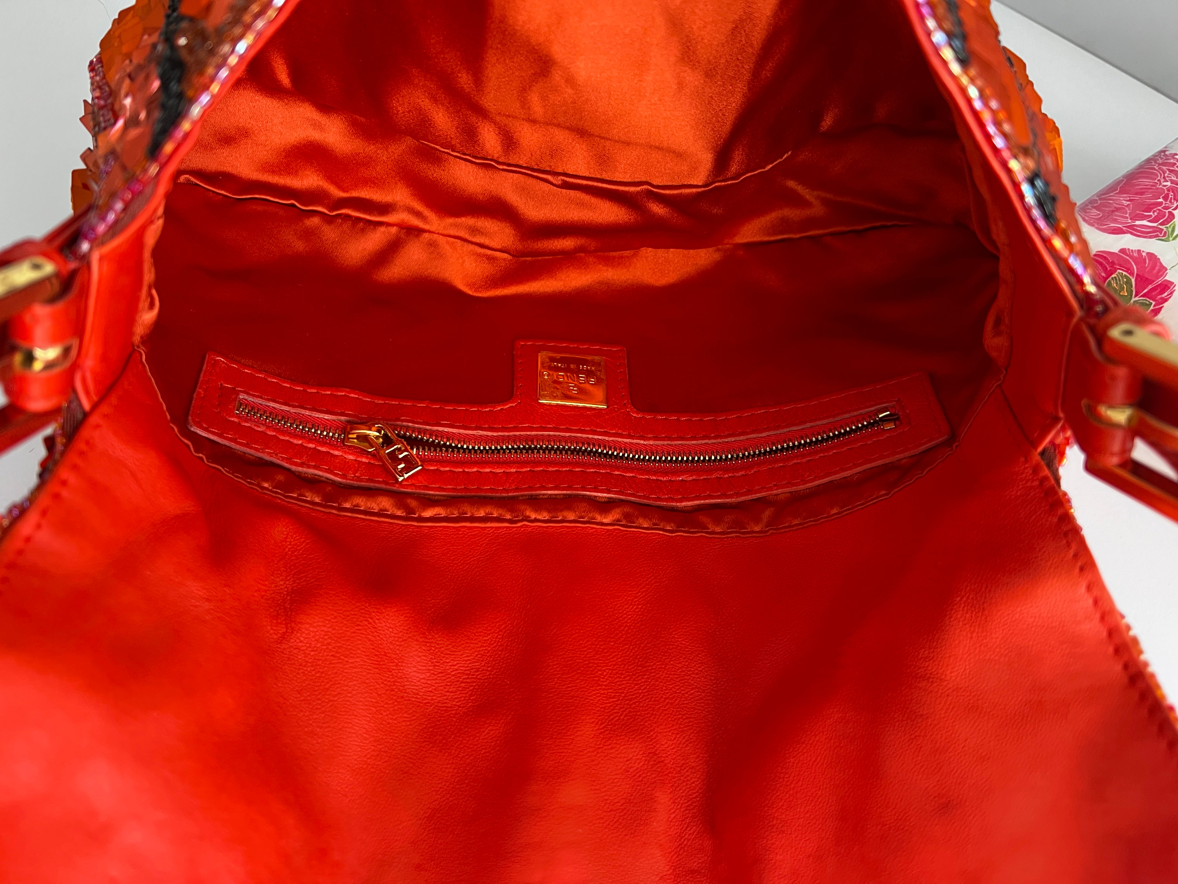 Vintage Fendi Orange Sequin Baguette Bag - Rare Designer Handbag for Women | Perfect for Parties, Weddings & Special Occasions