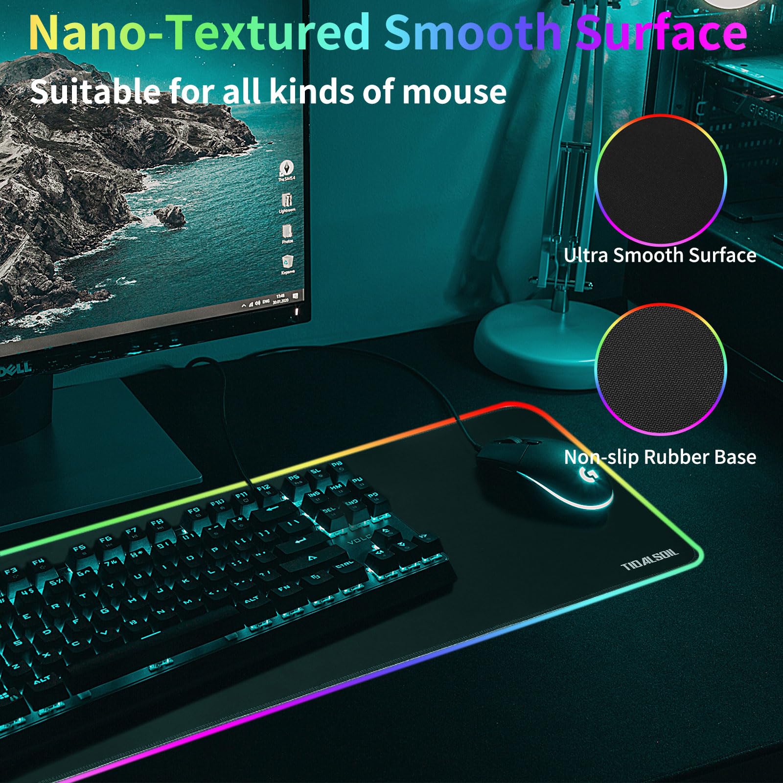 RGB Gaming Mouse Pad - 31.5 x 11.8 Inch Oversized Mouse Mat with 12 LED Light Modes, Non-Slip Rubber Base, Large Keyboard Pad for PC Gaming & Office Work (Black) | Perfect for Esports, Streaming & Home Office Setup