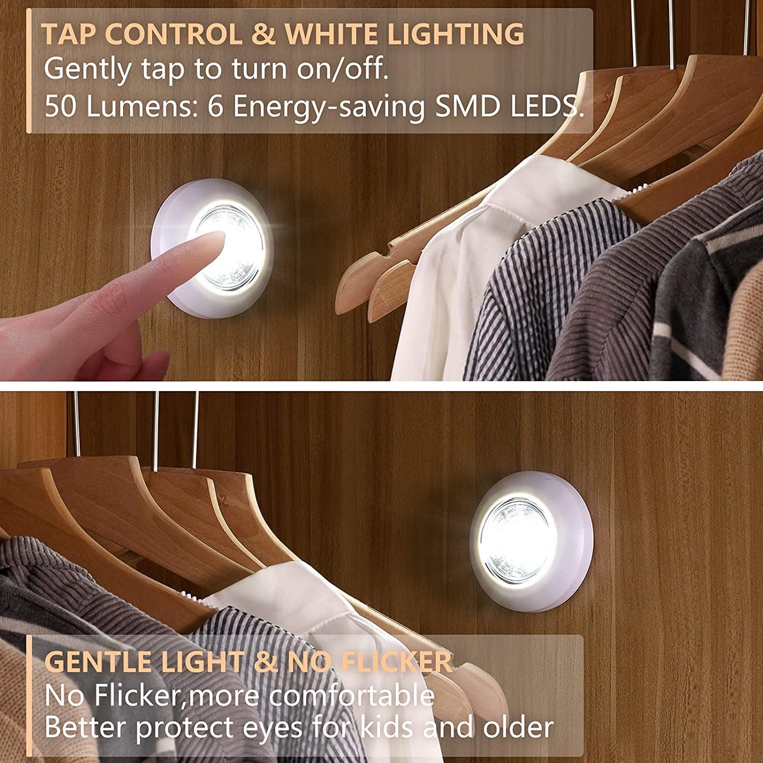 **Dream Master Tap Light - 5 Pack Battery Operated Wireless Puck Lights with 15 Batteries Included, Stick-On Touch Lights for Closet, Counter, Kitchen, Cabinet & Nightlight Use (White)**