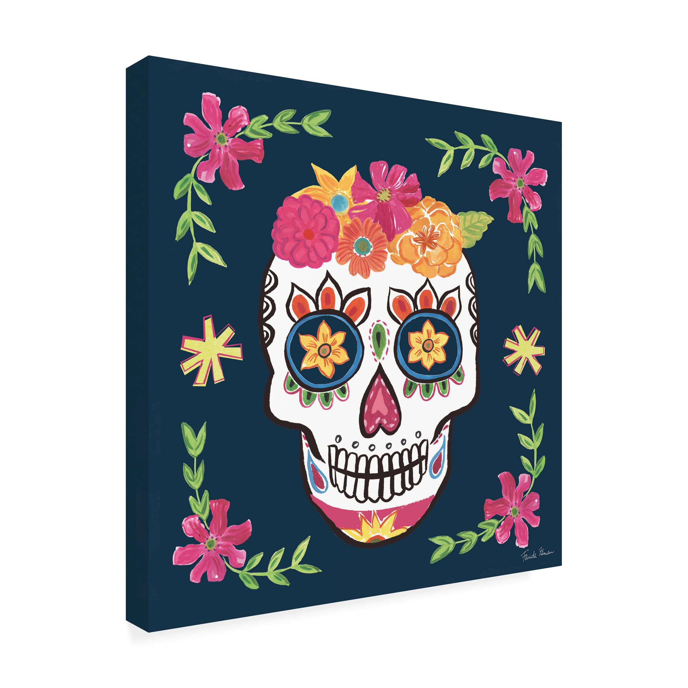 Trademark Fine Art 'Day of the Dead II' Canvas Wall Art by Farida Zaman - Vibrant Mexican Folk Art for Home Decor, Office & Gifts