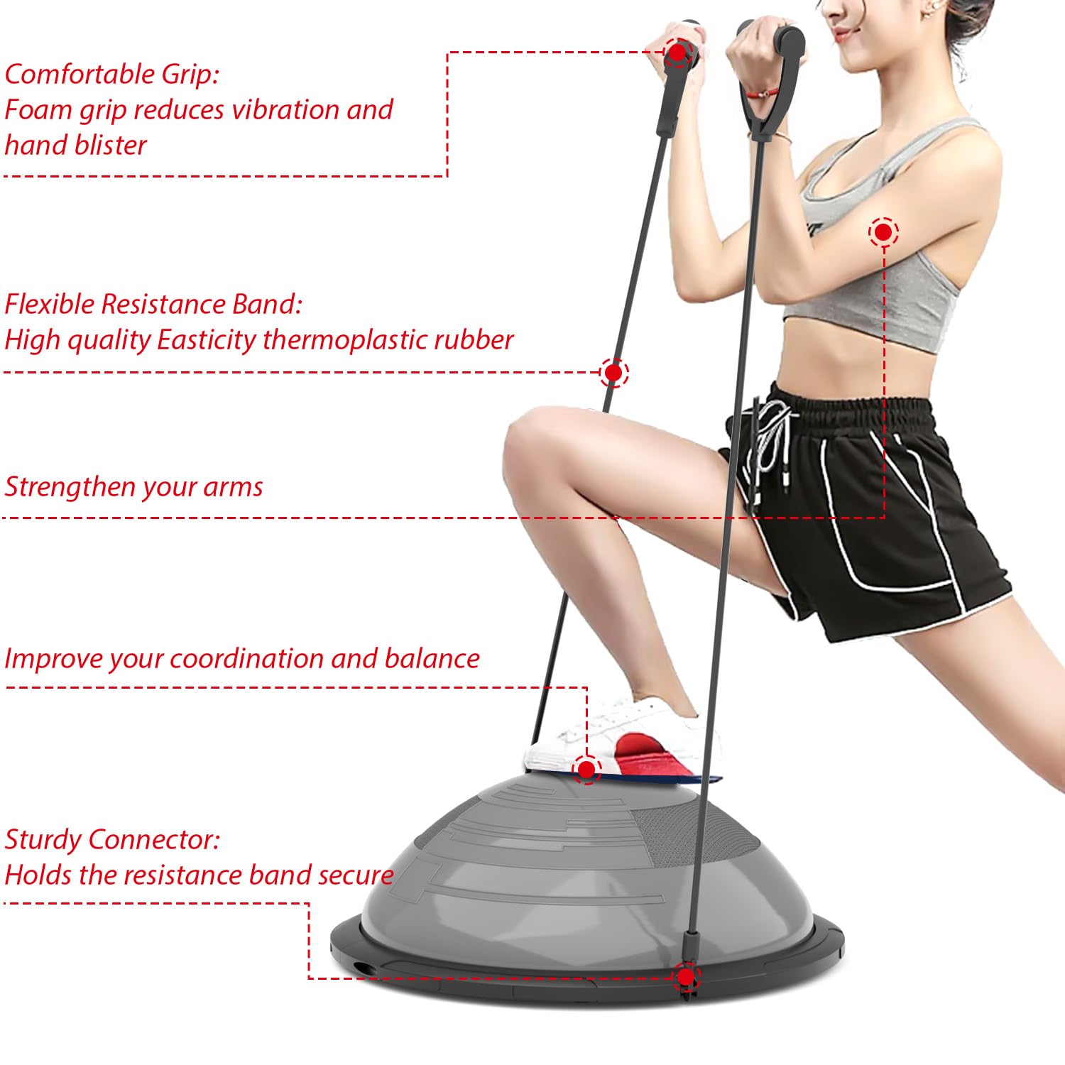 EVERYMILE 23.6 Inch Anti-Skid Balance Ball Trainer with Resistance Bands & Pump - Stability Yoga Exercise Ball for Core Training, Home Gym Workouts, Pilates & Pregnancy Fitness