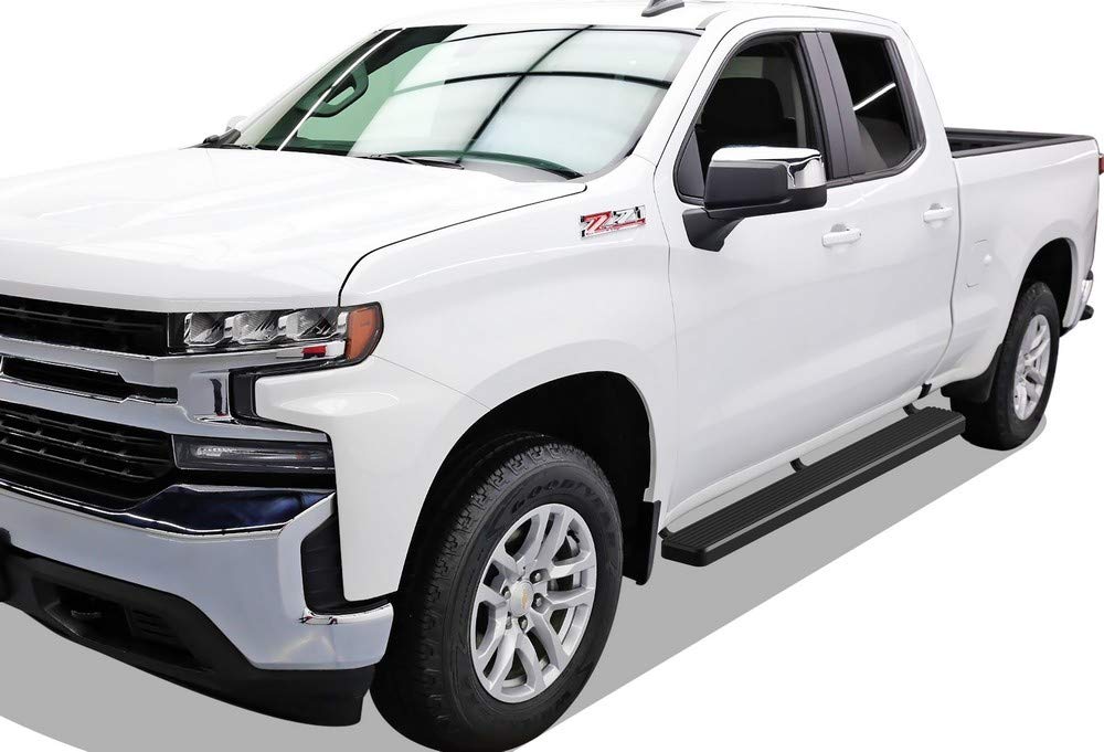 APS 6-Inch Black Running Boards for Chevy Silverado 1500 2019-2025 & Sierra 1500 2019-2025 | Extended Cab & HD 2500/3500 2020-2025 | Heavy Duty Side Steps for Off-Road & Daily Driving