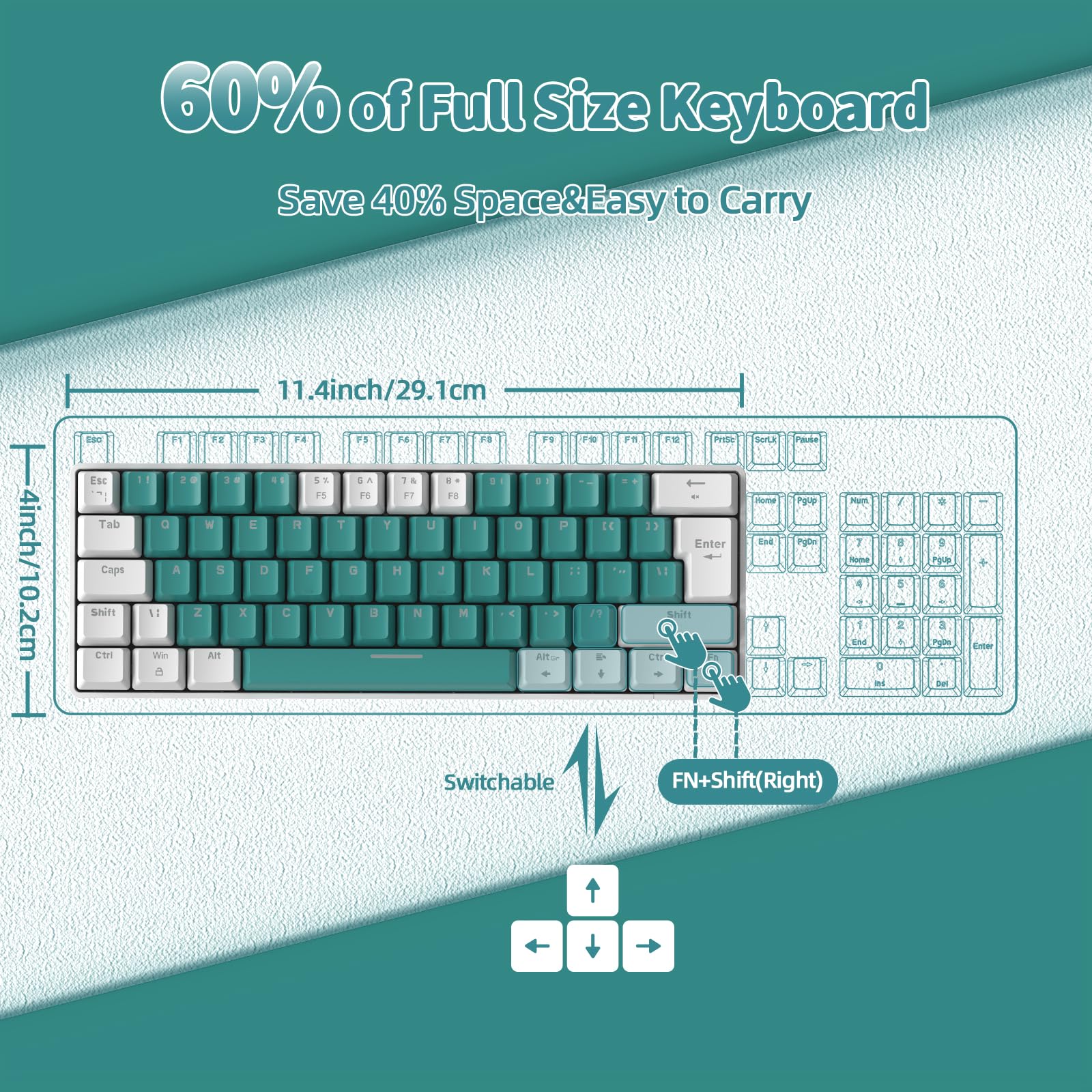 60% UK Gaming Mechanical Keyboard - 62 Key Compact Blue Switches with RGB Backlight for PC/Laptop Gaming & Office Work