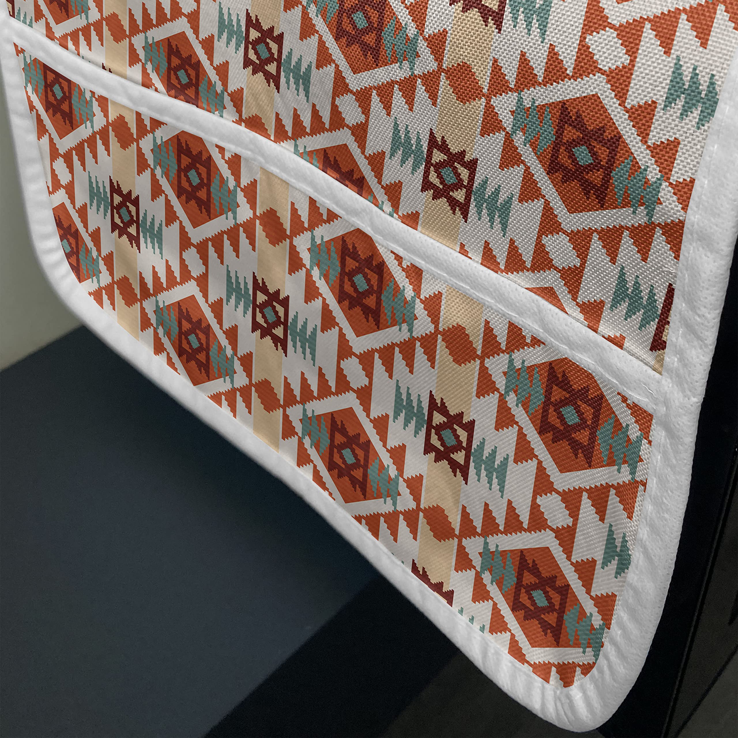 Ambesonne Tribal Microwave Cover - Aztec Folk Geometric Triangle Design, Waterproof Kitchen Organizer with Pockets, 36