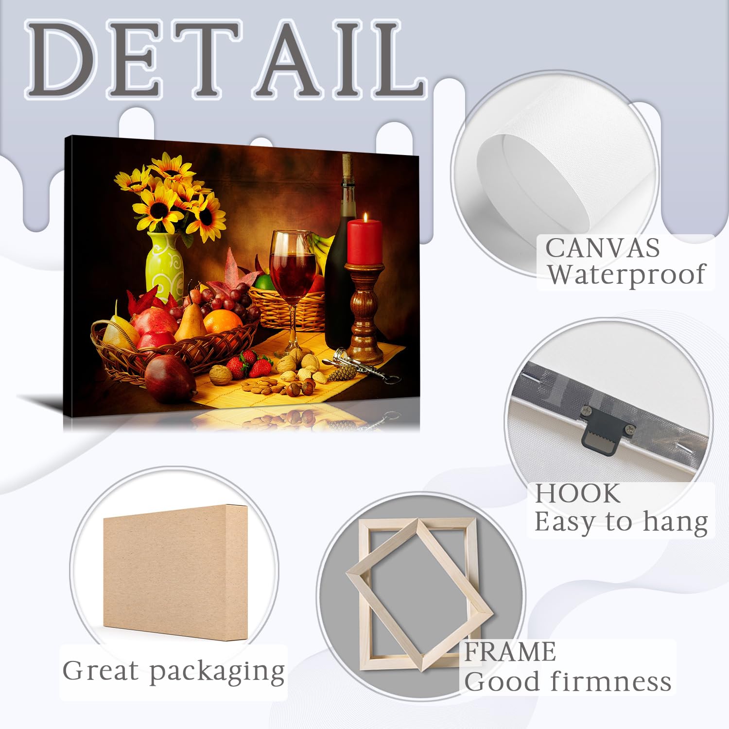 Modern Kitchen Wall Art - Food & Wine Canvas Prints for Dining Room Decor - Ready to Hang 12x18 Inch - Perfect for Farmhouse, Apartment & Restaurant Wall Decoration