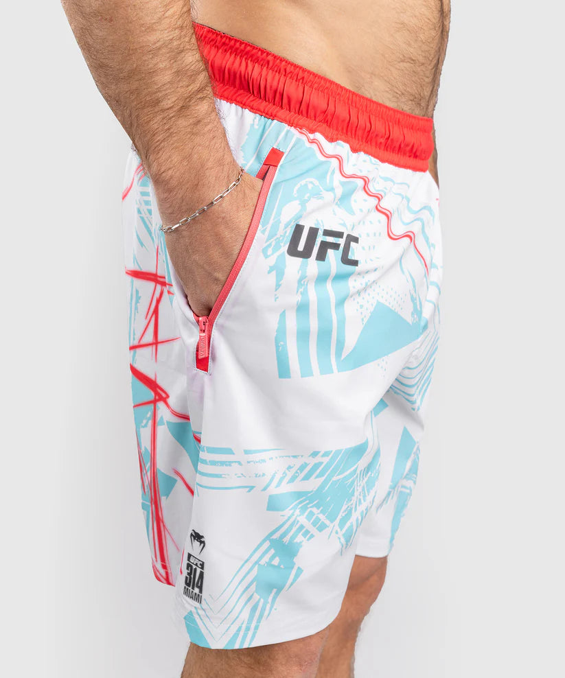 VENUM UFC 314 Miami Edition Performance Shorts - White MMA Training & Fight Gear for UFC Fans - Perfect for MMA Training, UFC Viewing & Gym Workouts