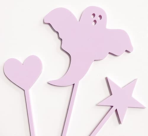 Spooky Halloween Cupcake Toppers Set - Ghost, Star, Heart & Purple Acrylic Decorations for Cupcakes & Cakes | Perfect for Halloween Party Decorations, Baking Supplies & Holiday Dessert Displays