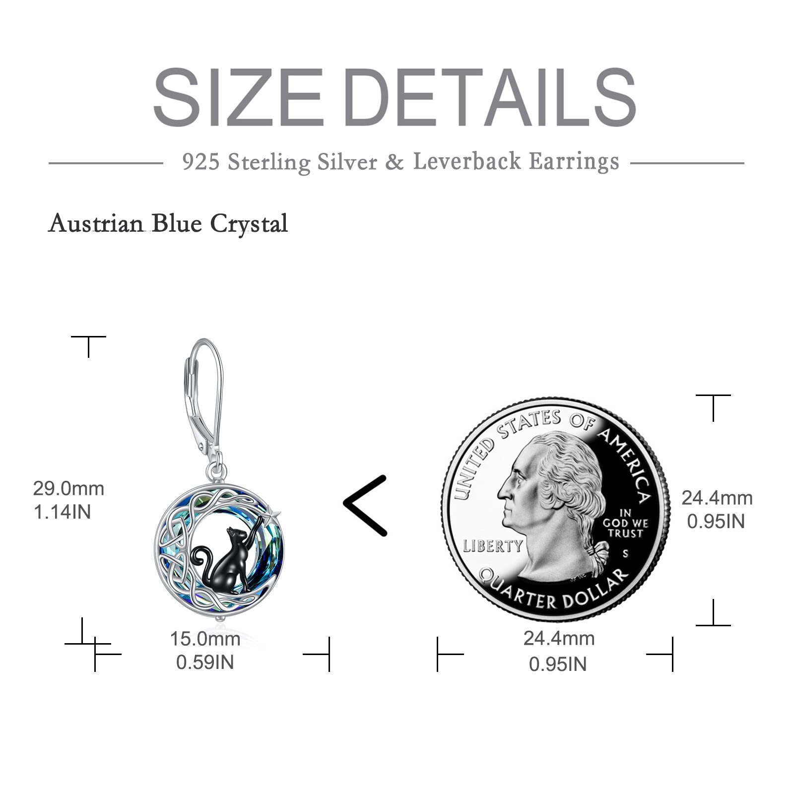 VONALA 925 Sterling Silver Celtic Moon Cat Leverback Earrings with Crystals - Elegant Jewelry Gift for Women & Girls | Perfect for Birthday, Anniversary & Everyday Wear