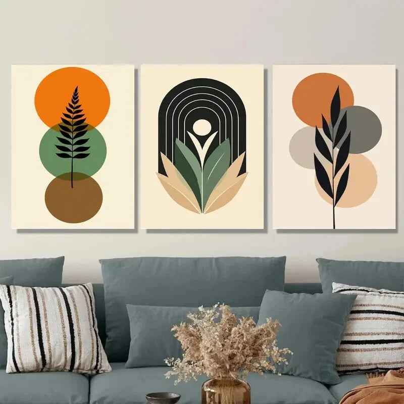 3-Piece Abstract Boho Style Framed Botanical Wall Art Set - 40x60cm High Quality Canvas Prints | Australian Made | Ready to Hang | Perfect for Living Room, Bedroom & Office Decor