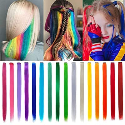 VSAKSH 24 Inch Clip-in Synthetic Hair Extensions - Rainbow Colors Straight Hairpiece for Women & Girls (Pack of 2) | Perfect for Parties, Cosplay, and Daily Styling