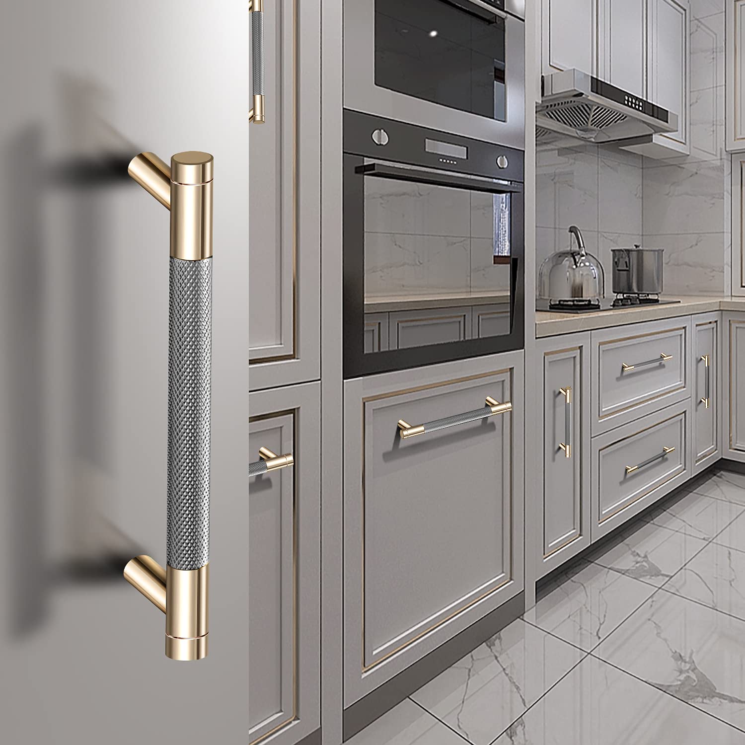 12 Pack 3 Inch (76mm) Gold & Grey Cabinet Pulls - Durable Aluminum Drawer Handles for Kitchen Cabinets, Dressers & Furniture Hardware (Modern Home Decor Upgrade)