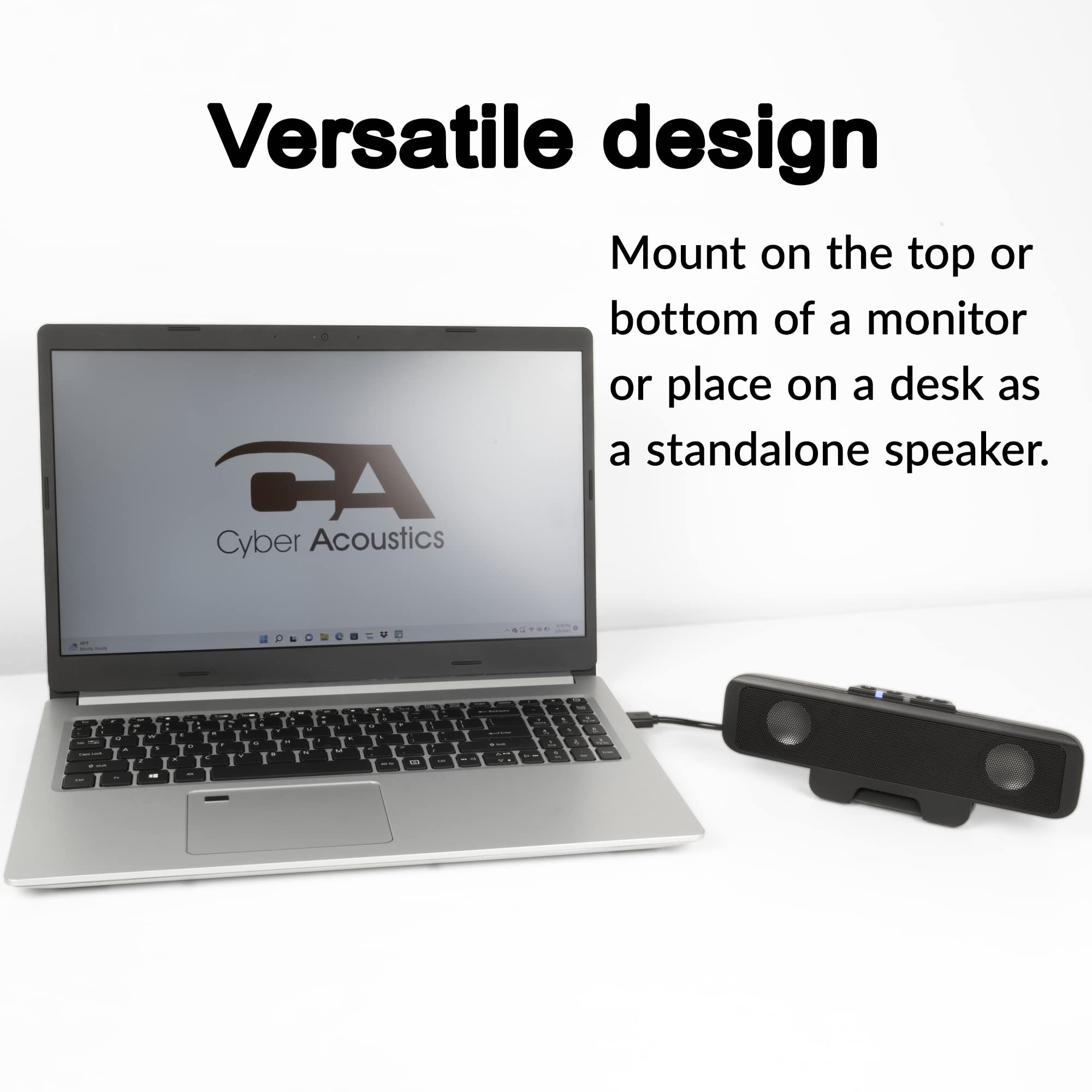 Cyber Acoustics CA-2890BT Dual USB & Bluetooth Soundbar - Computer Monitor Speaker with Built-in Mic for Calls, Clamp Mount Design - Perfect for Home Office, Gaming & Video Conferencing