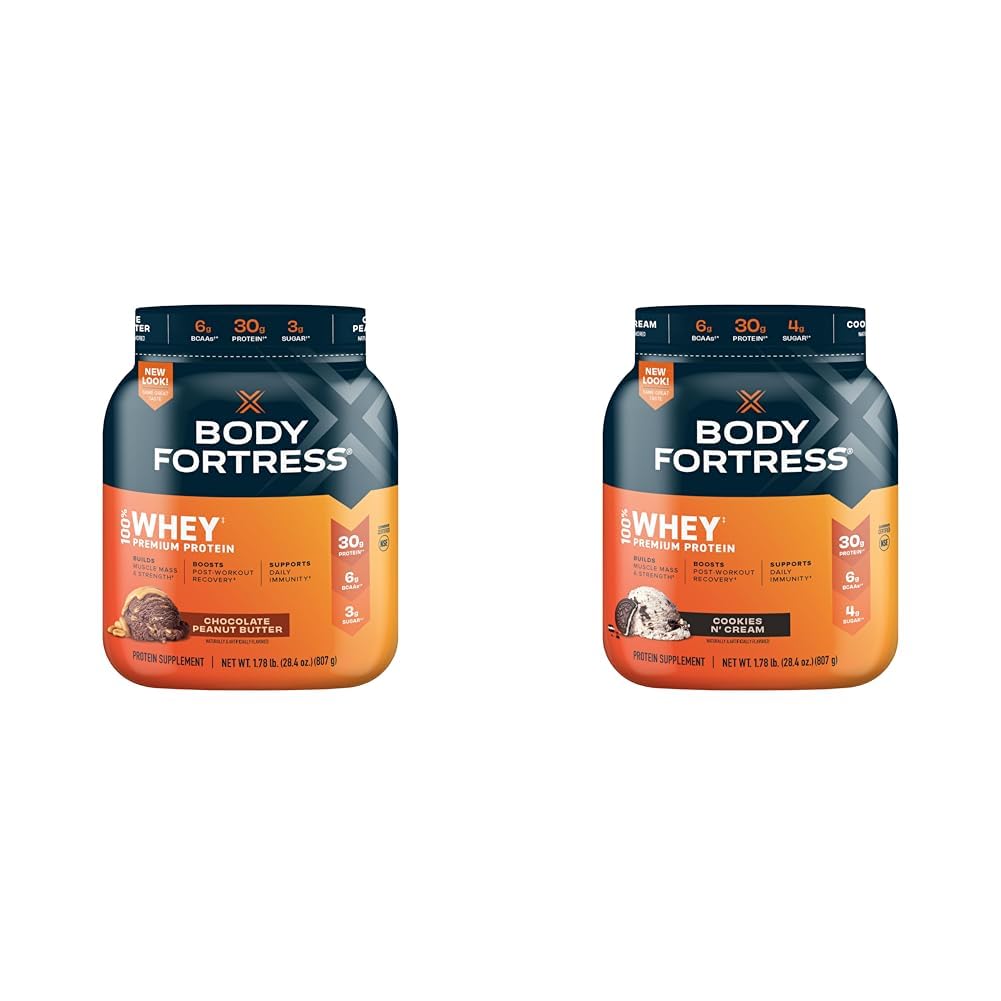 Body Fortress 100% Whey Premium Protein Powder - Chocolate Peanut Butter & Cookies N' Cream Flavor, 1.78lbs (810g) | Muscle Recovery & Post-Workout Supplement for Athletes & Fitness Enthusiasts
