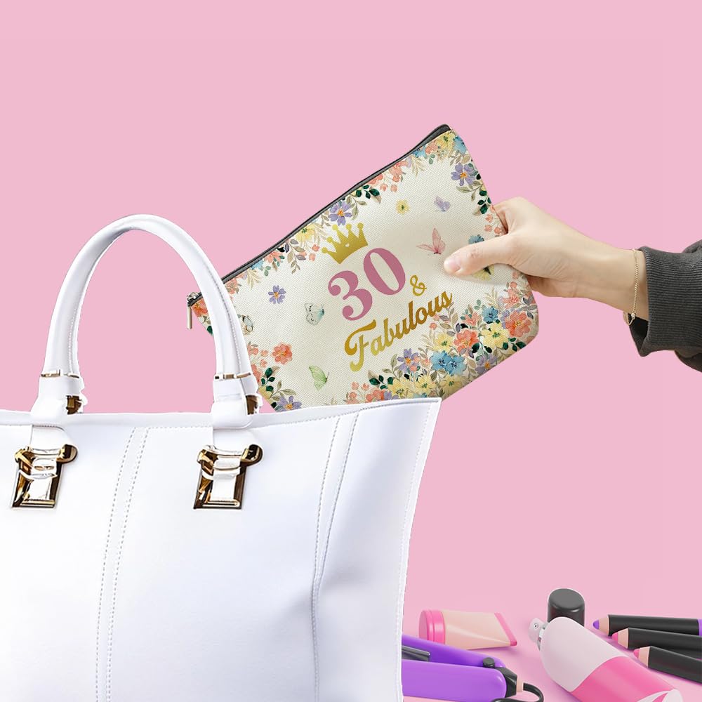 VICBOU 30th Birthday Gifts for Women - Inspirational Floral Makeup Bag for Her, Mom, Wife, Friends | Perfect for Mother's Day, Christmas & 30th Birthday Celebrations | Cosmetic Bag for Daily Use, Travel & Gift Giving