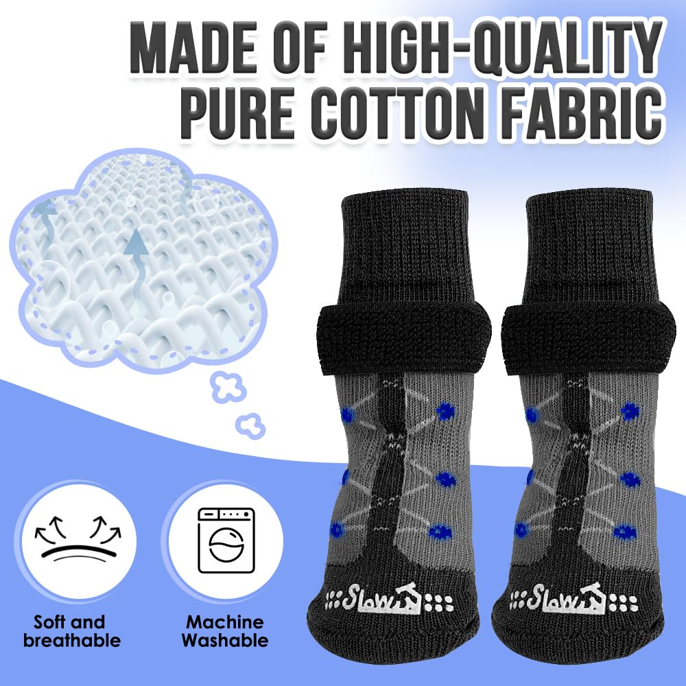 SlowTon Non-Slip Dog Socks - 3 Pairs Anti-Slip Pet Socks with Double-Sided Grips for Small, Medium & Large Dogs | Traction Socks for Hardwood Floors, Senior Dogs & Paw Protection | Perfect for Indoor Use, Slippery Surfaces & Post-Surgery Recovery