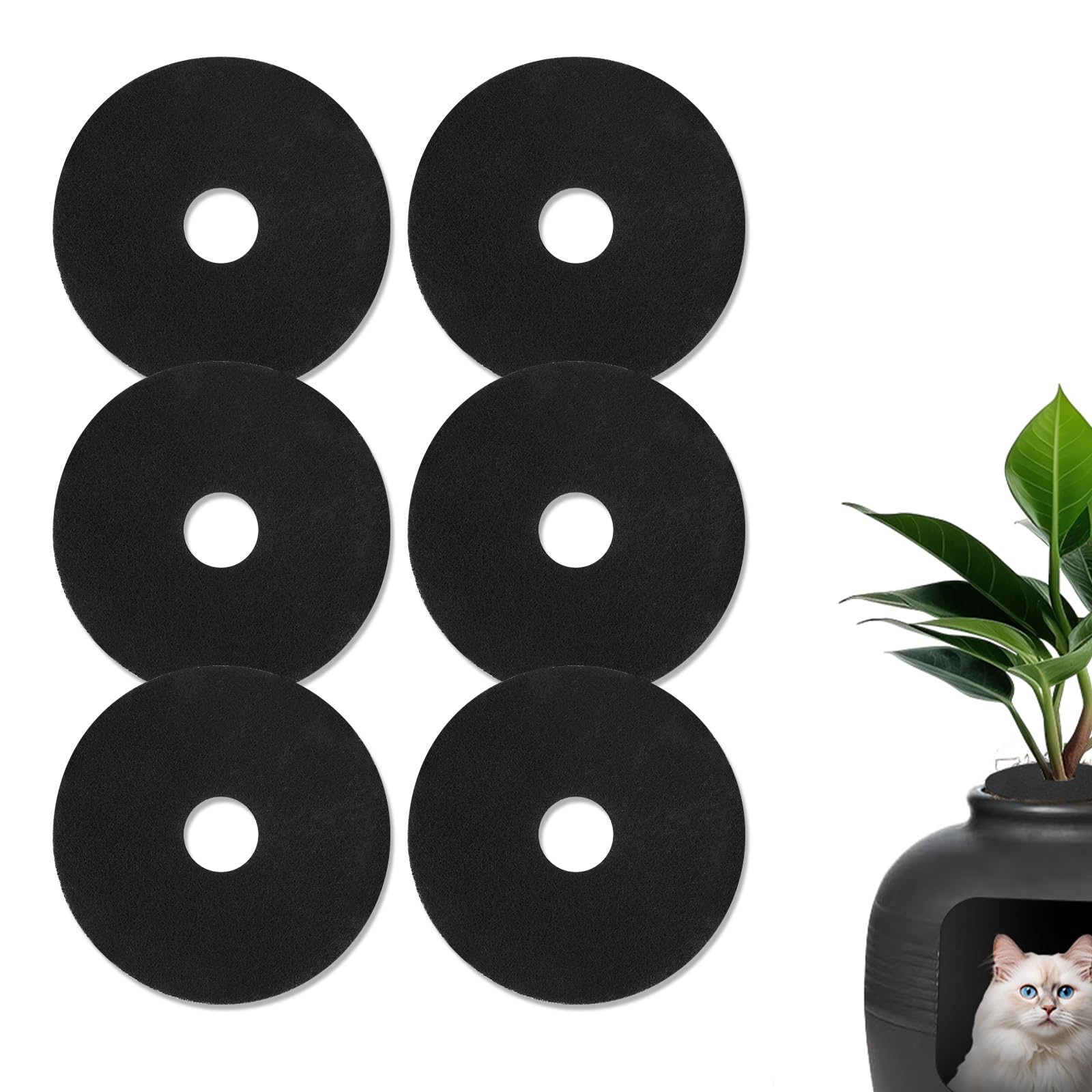 6-Pack Round Activated Carbon Cat Litter Box Filters (7.87 Inch) - Odor Eliminating Charcoal Replacement Filters for Fresh Home & Office - Black Pet Accessories for Smell Control & Air Purification - Perfect for Multi-Cat Households & Small Spaces