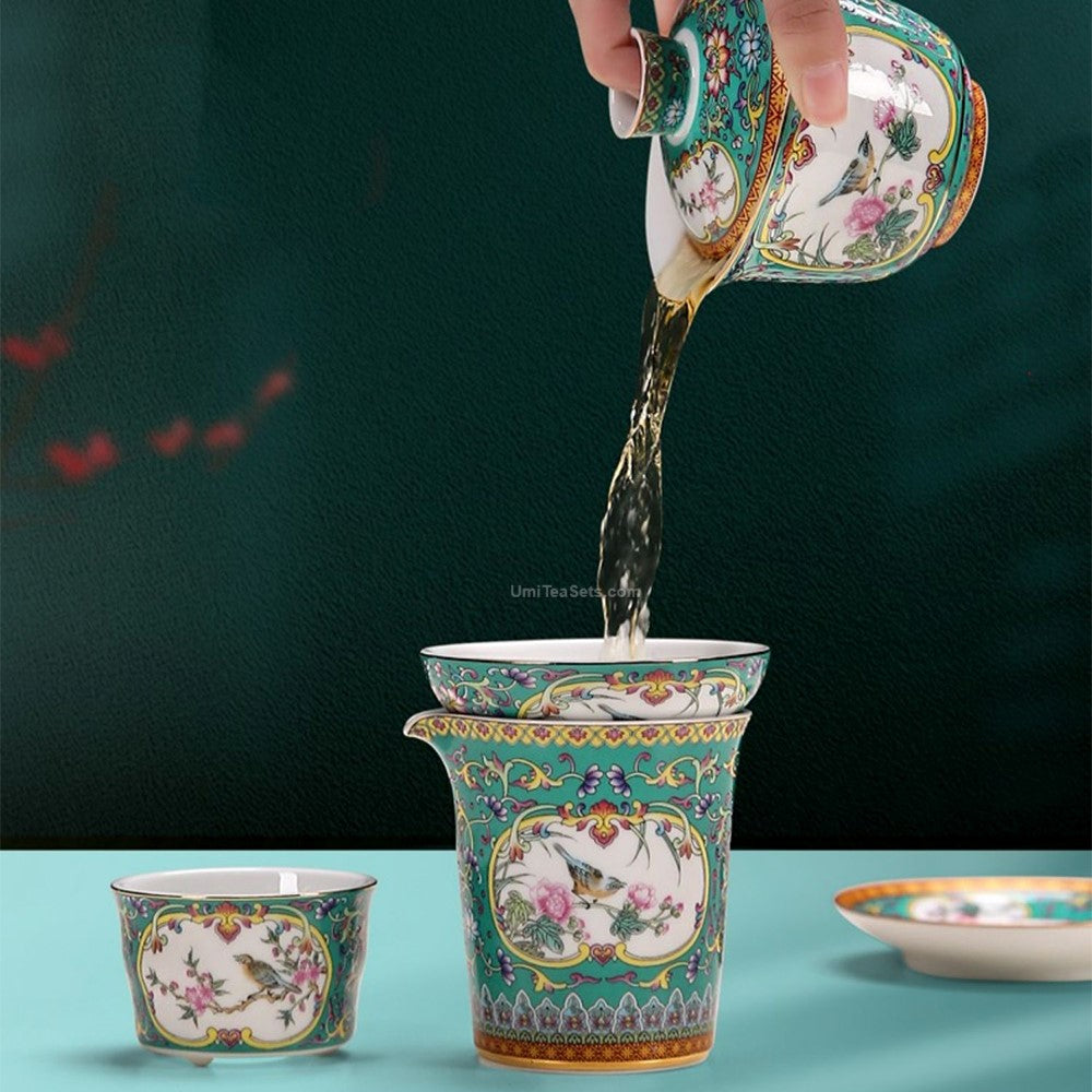 Premium Enamel Porcelain Tea Set - 4 Seasons Floral Design, 12-Piece Gift Box Set for Afternoon Tea, Home Decor & Special Occasions