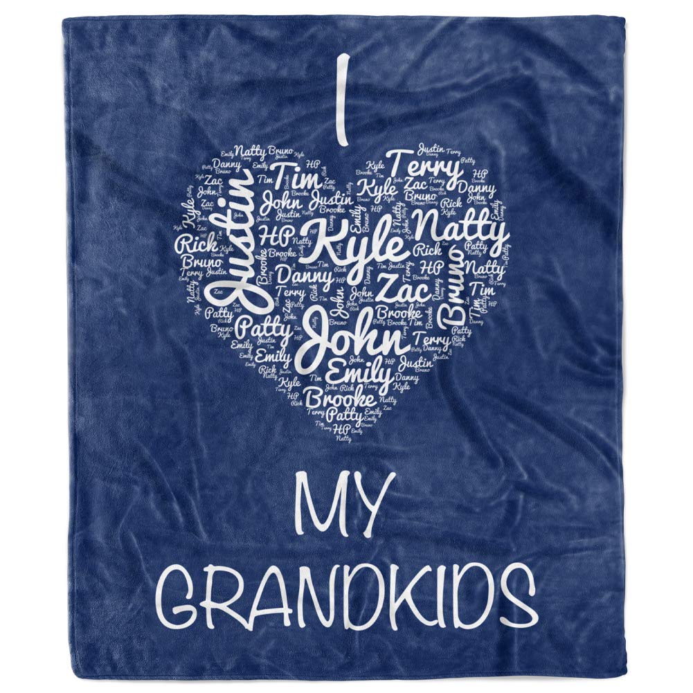 Personalized Custom Fleece Sherpa Blanket with Name - Family, Mom, Grandma, Grandpa Throw Blanket (Heart - Navy, 30