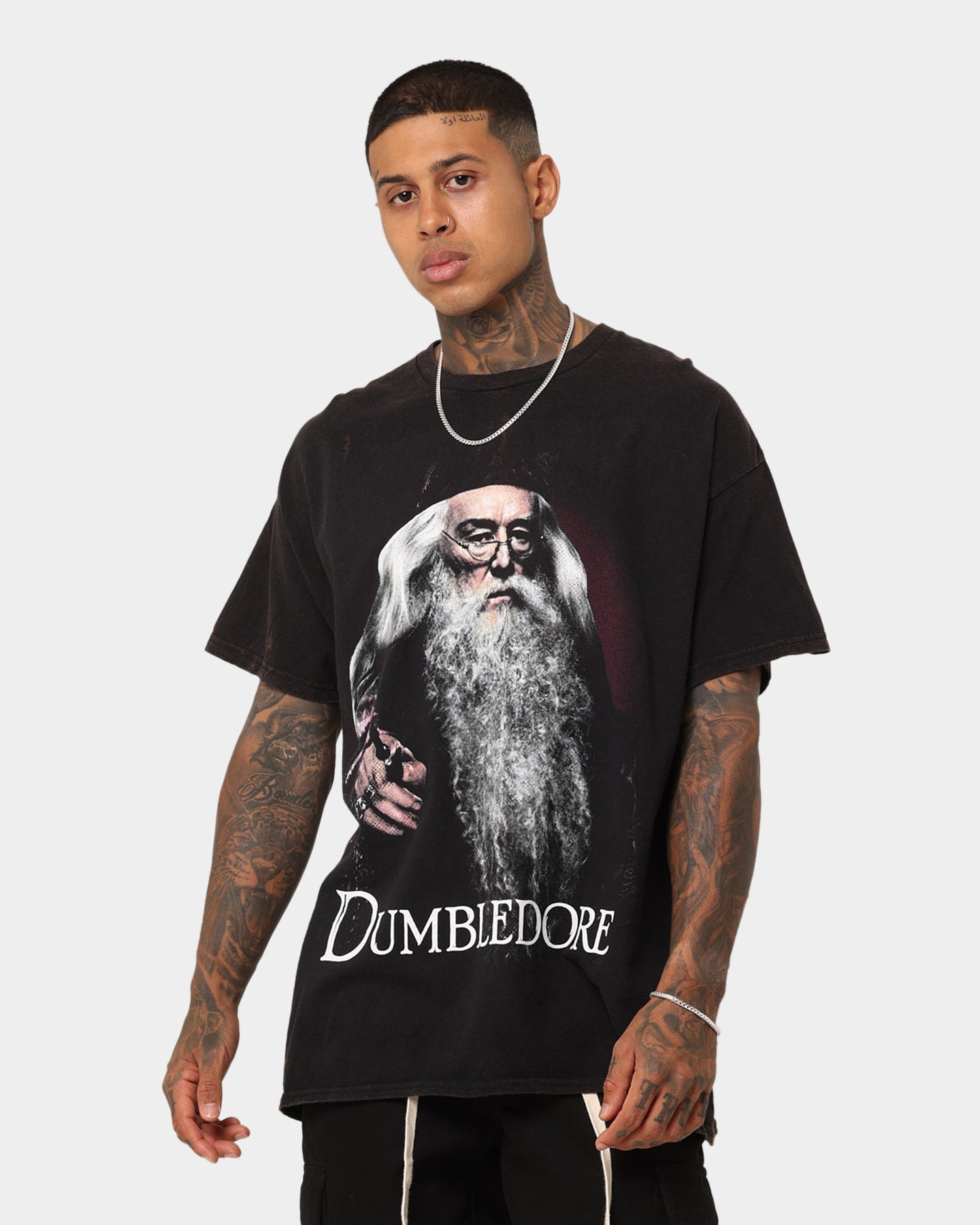 Vintage Harry Potter Dumbledore Graphic T-Shirt - Black Distressed Wash - American Thrift Style - Perfect for Cosplay, Movie Nights & Potterhead Fashion