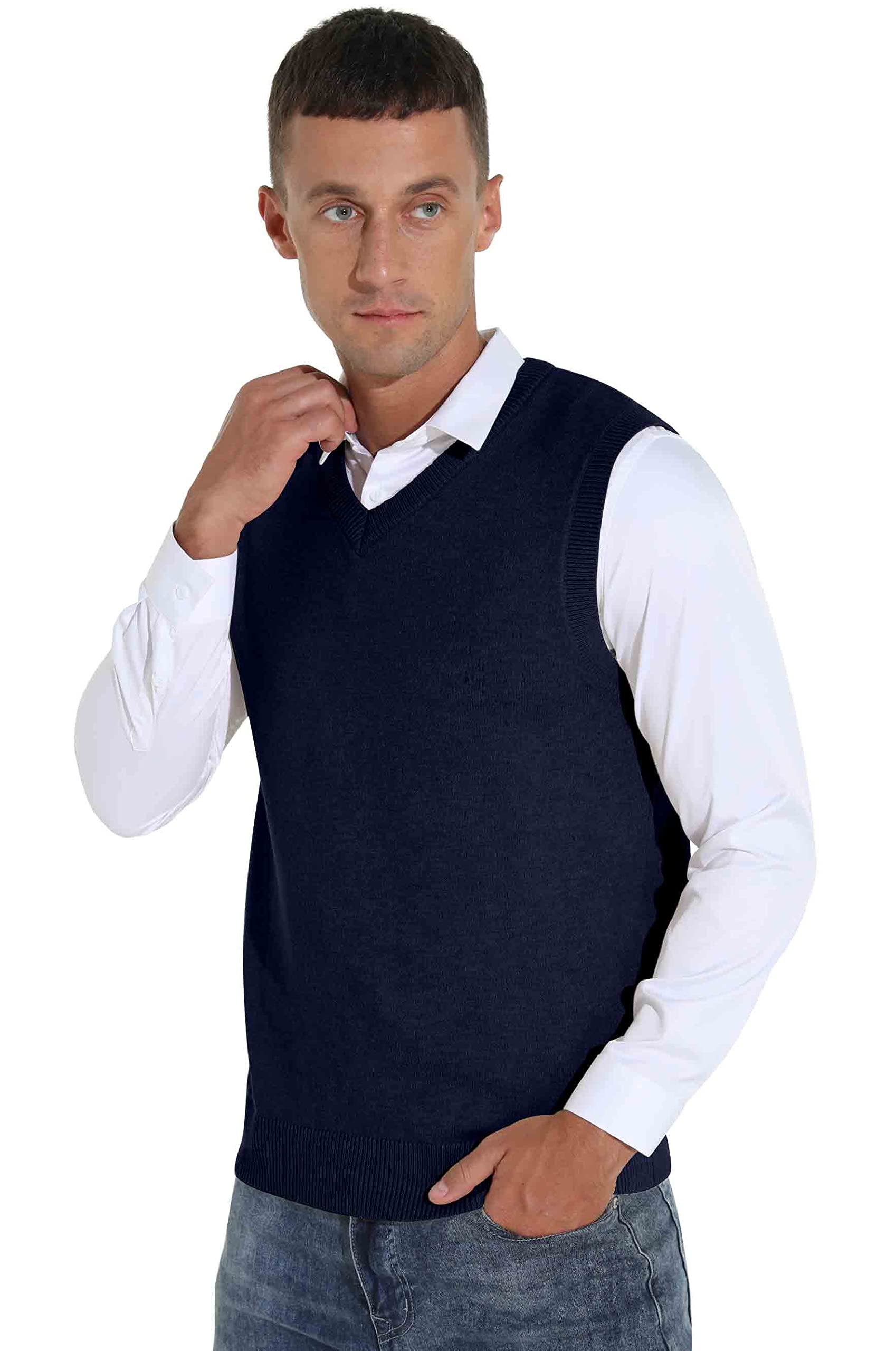 Sailwind Men's Wool Blend Knit V-Neck Sweater Vest - Sleeveless Pullover for Layering | Casual & Business Casual Outfits | Winter & Fall Fashion
