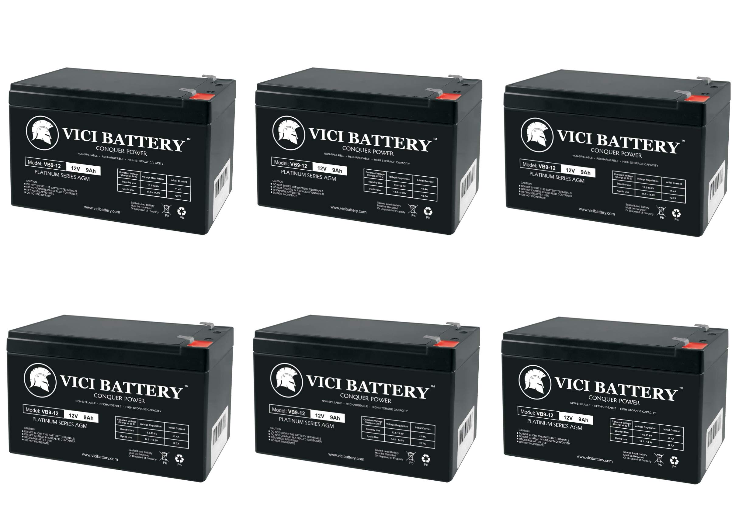 VICI 12V 9Ah Sealed Lead Acid (SLA) Replacement Battery for Ryobi 791-182391B - 6 Pack - Power Tools, Emergency Lights, Security Systems & More