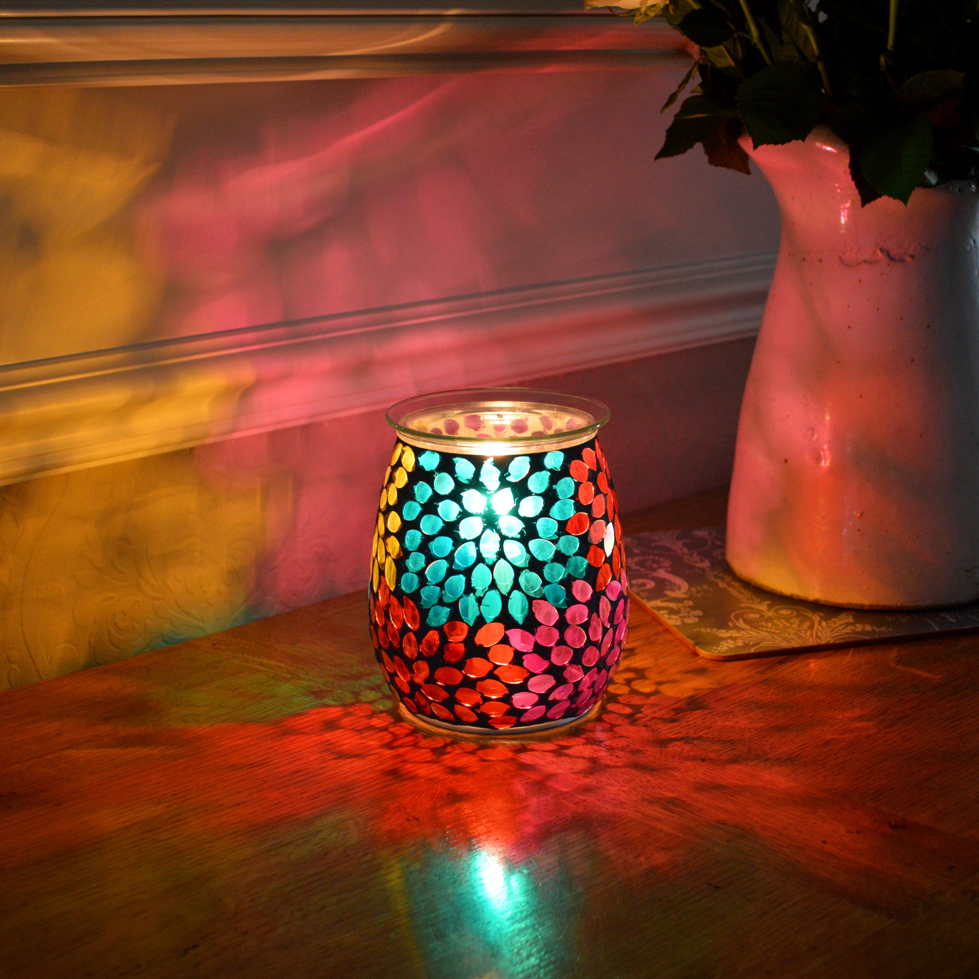 Electric Wax Warmer with Mosaic Glass Design - Floral Aromatherapy Diffuser for Home, Office & Spa Relaxation