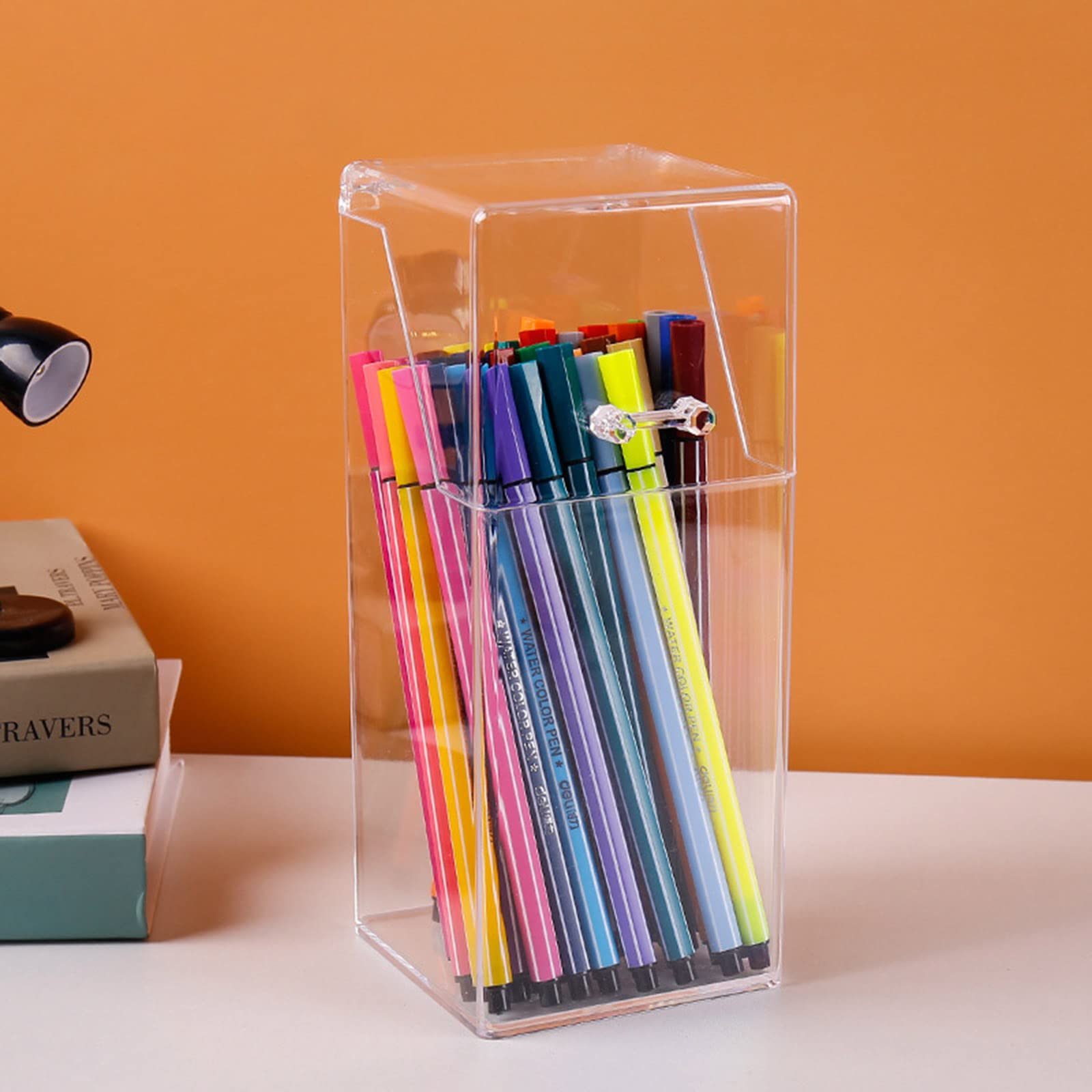 Clear Acrylic Pen Holder & Makeup Brush Organizer - Desk Storage Box for Stationery, Cosmetics, and Office Supplies | Perfect for Home, Office, and School Organization