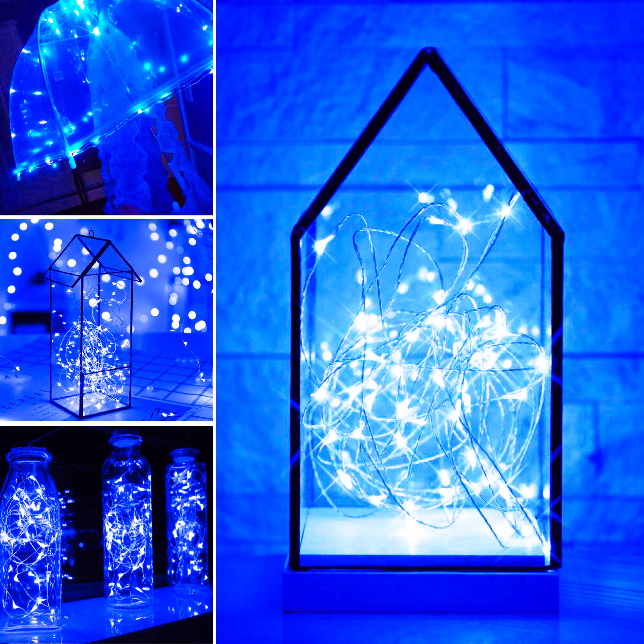 SmilingTown 24 Pack Starry Fairy String Lights - 20 LED/Strand, 7.2ft Battery Operated Copper Wire Lights for Wedding, Party, Halloween & Christmas Decor (Blue) | Perfect for Bedroom, Garden, and Table Centerpiece Decorations
