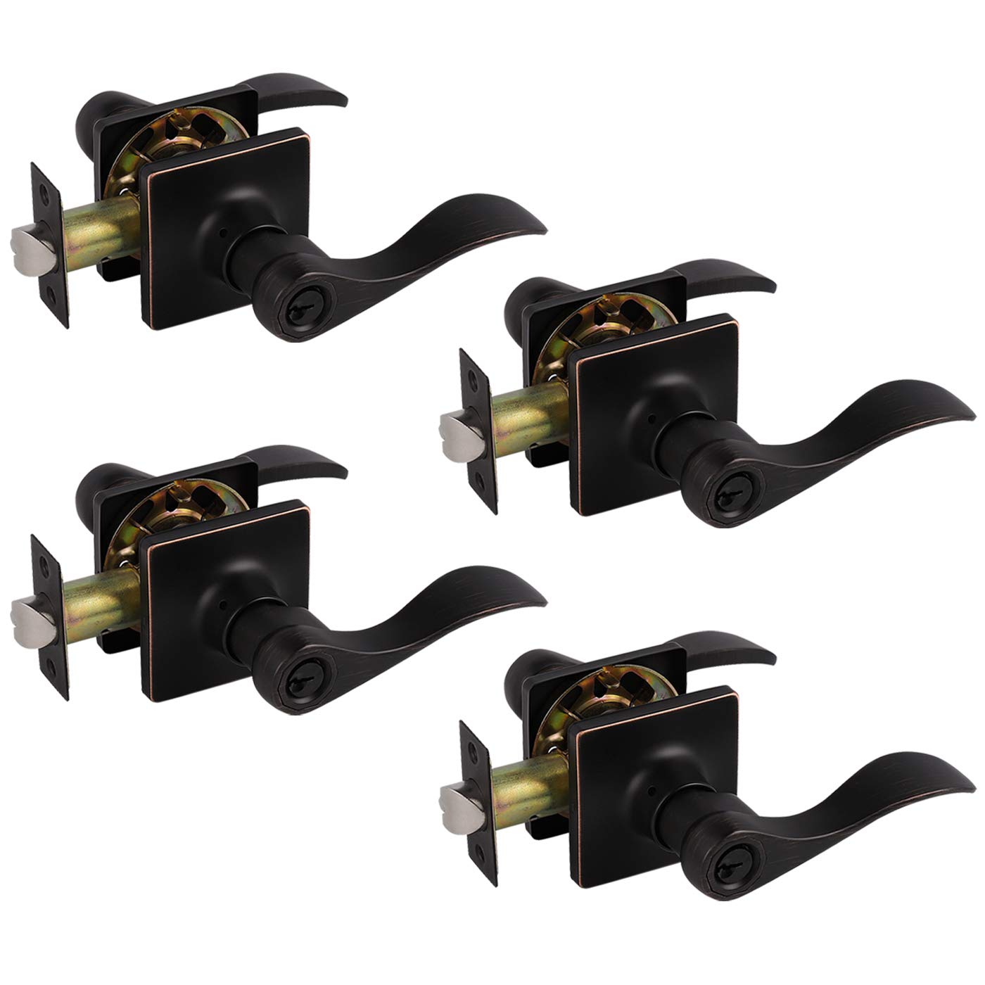 Gobrico 4-Pack Keyed Alike Square Door Levers - Oil Rubbed Bronze Entry Door Handles for Front & Exterior Doors | Secure Multi-Point Locking System for Homes, Offices & Apartments
