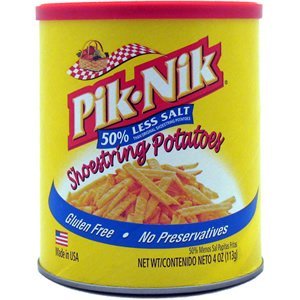 Pik-Nik Shoestring Potatoes - Low Sodium, 50% Less Salt - 4 oz (Pack of 2) - Perfect for Snacking, Lunchboxes & Picnics