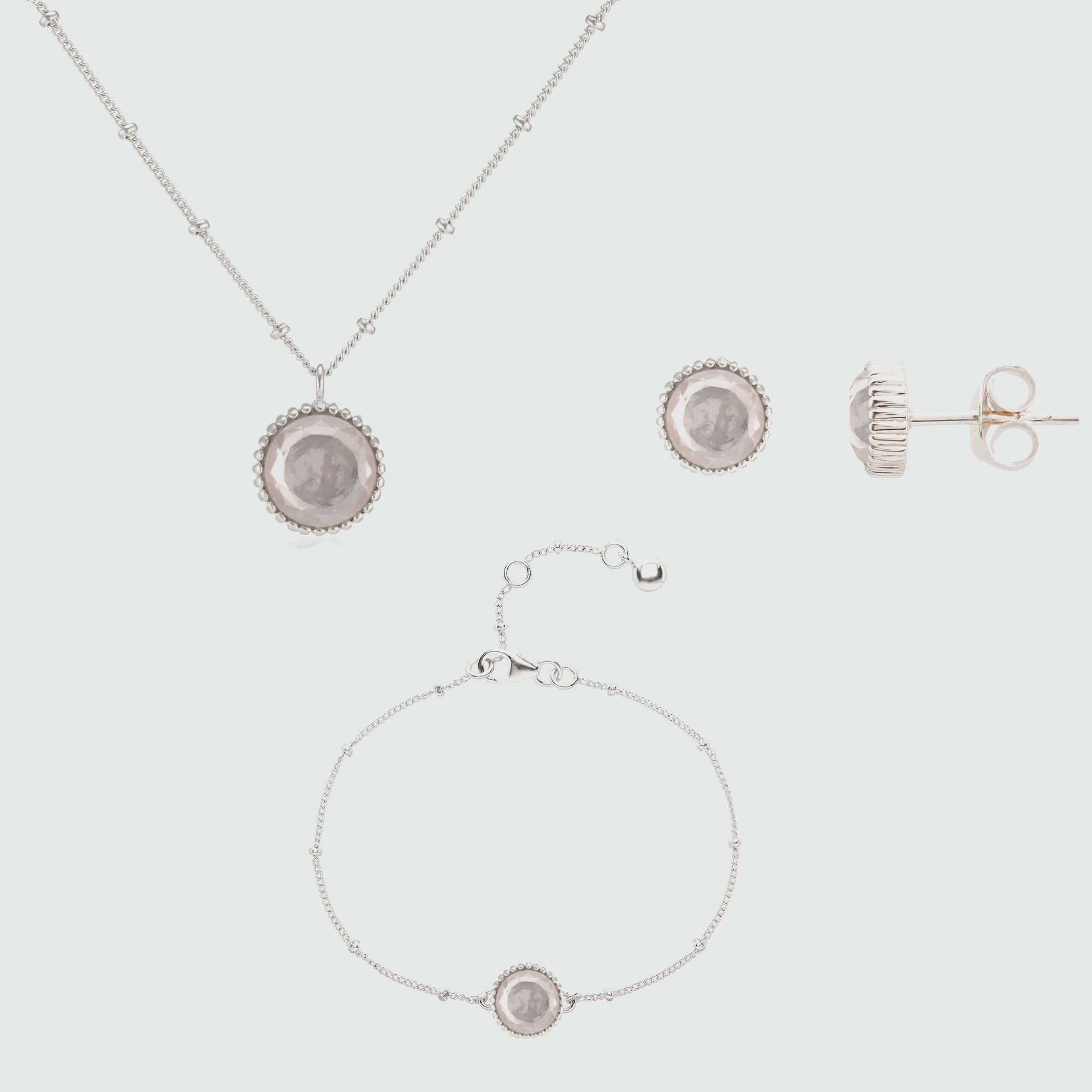 Barcelona October Birthstone Rose Quartz & Silver Jewelry Set - Elegant Necklace & Earrings for Women, Perfect Gift for Birthdays, Anniversaries & Special Occasions