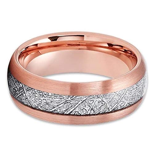 Rose Gold Tungsten Wedding Band with Meteorite Inlay - Durable & Hypoallergenic Meteorite Ring for Men & Women - Perfect for Engagement, Anniversary & Unique Gift Giving